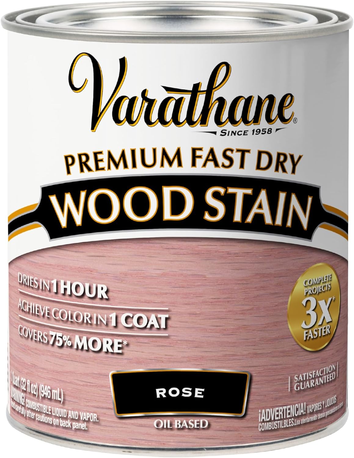Varathane Premium Fast Dry Weathered Gray Wood Stain | Oil-Based, 1 Coat Color, 1 Hour Dry Time, Interior Wood Stain, Furniture, Cabinets, Doors, Covers Up to 275 Sq Ft, Quart