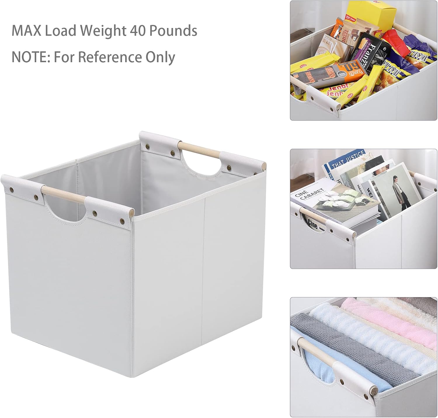 HOONEX Large Collapsible Storage Bins, Linen Fabric, 2 Pack, Storage Baskets with Wooden Carry Handles and Sturdy Heavy Cardboard, for Home, Office