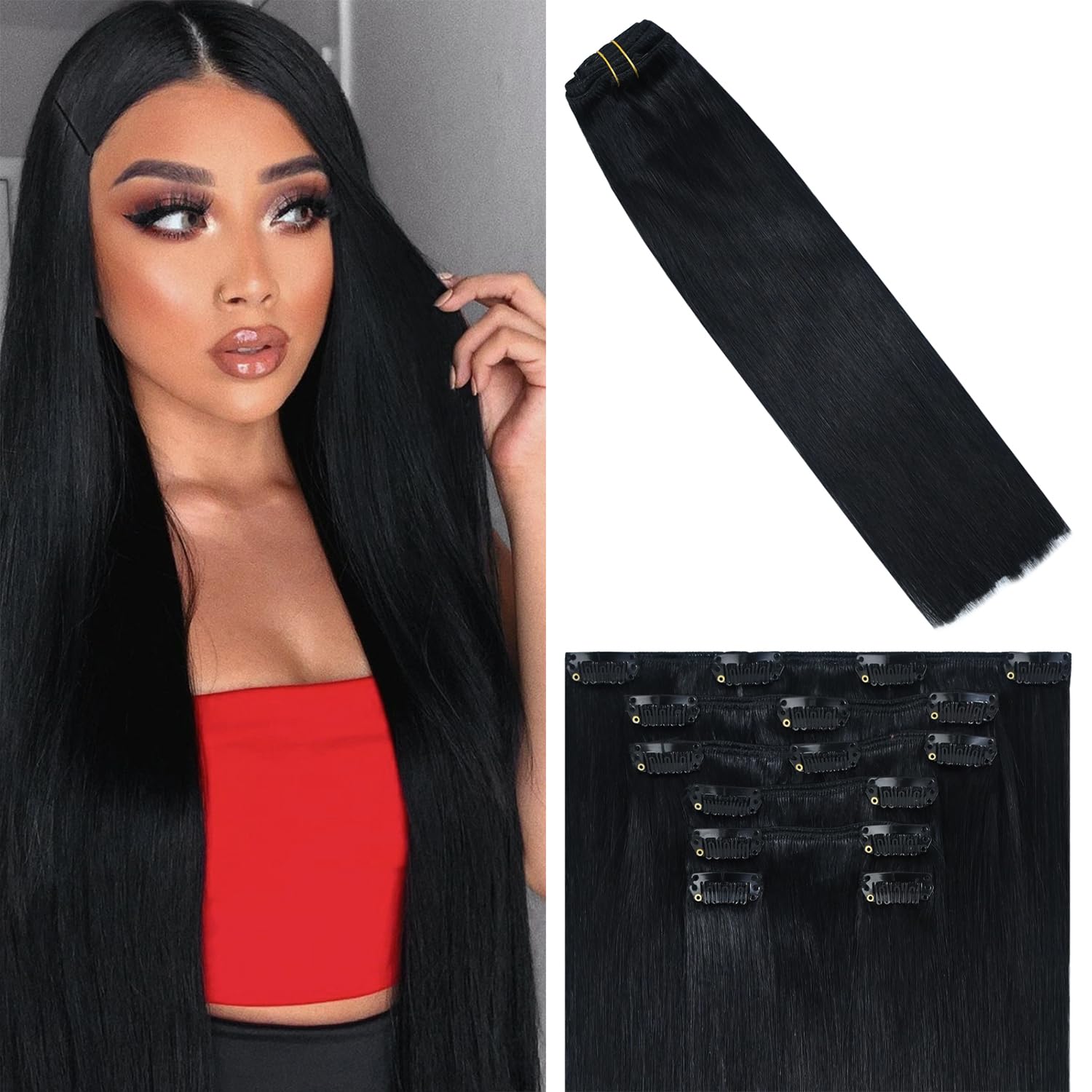 WindTouch Clip In Hair Extensions Human Hair Mixed Bleach Blonde 18Inch 75g Hair Extensions for Women Remy Blonde Extensions Clip in #18p613 7PCS