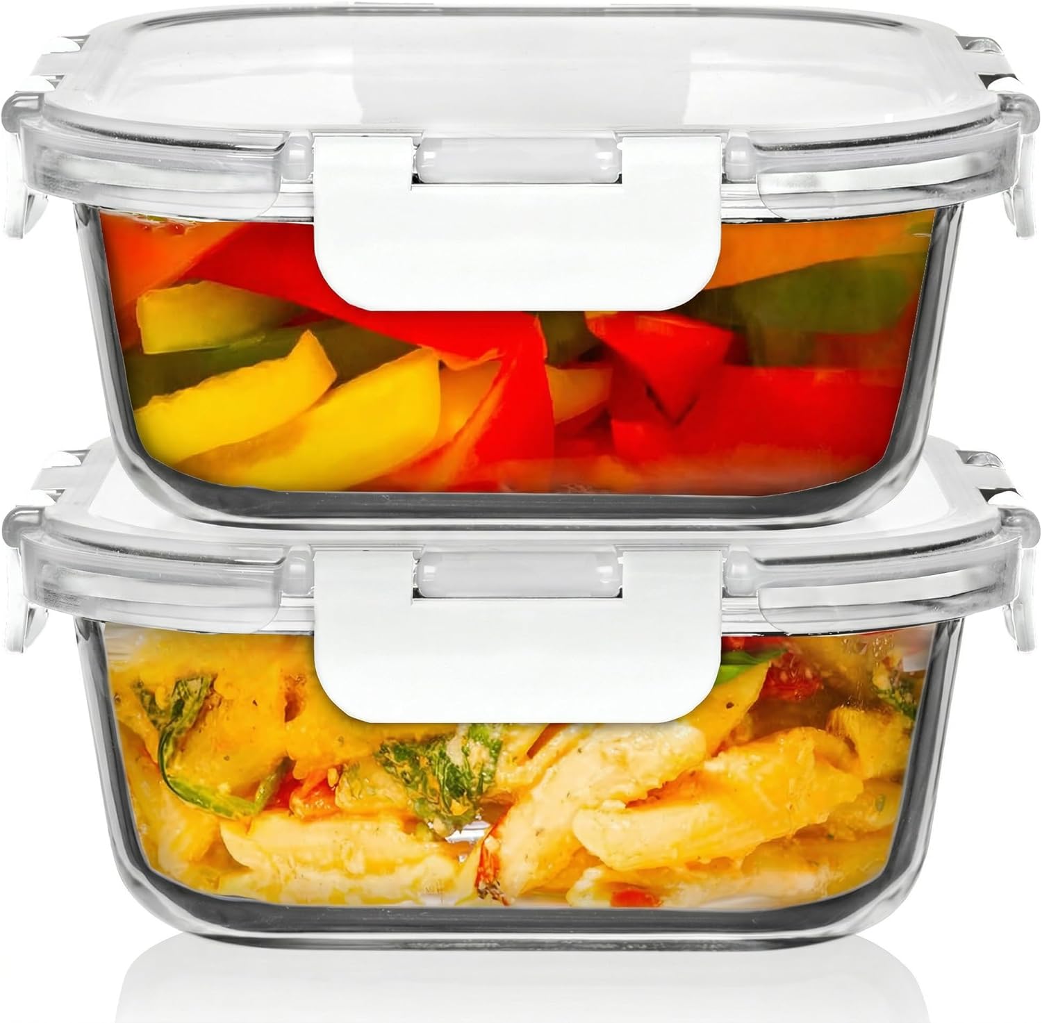 Razab 2 PC 1200ML / 41 Oz Glass Food Storage Containers with Lids - Airtight & Leakproof - Microwave/Oven/Freezer Safe - BPA Free - Ideal for Meal