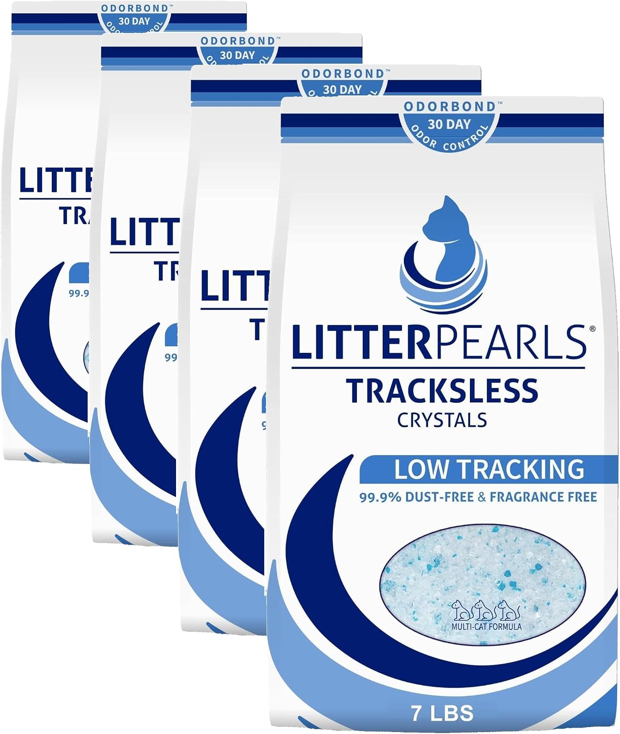 Litter Pearls Micro Crystals Unscented Non-Clumping Crystal Cat Litter with Odorbond, 7 lb, White, Clear and Blue Crystals (LPMC7)
