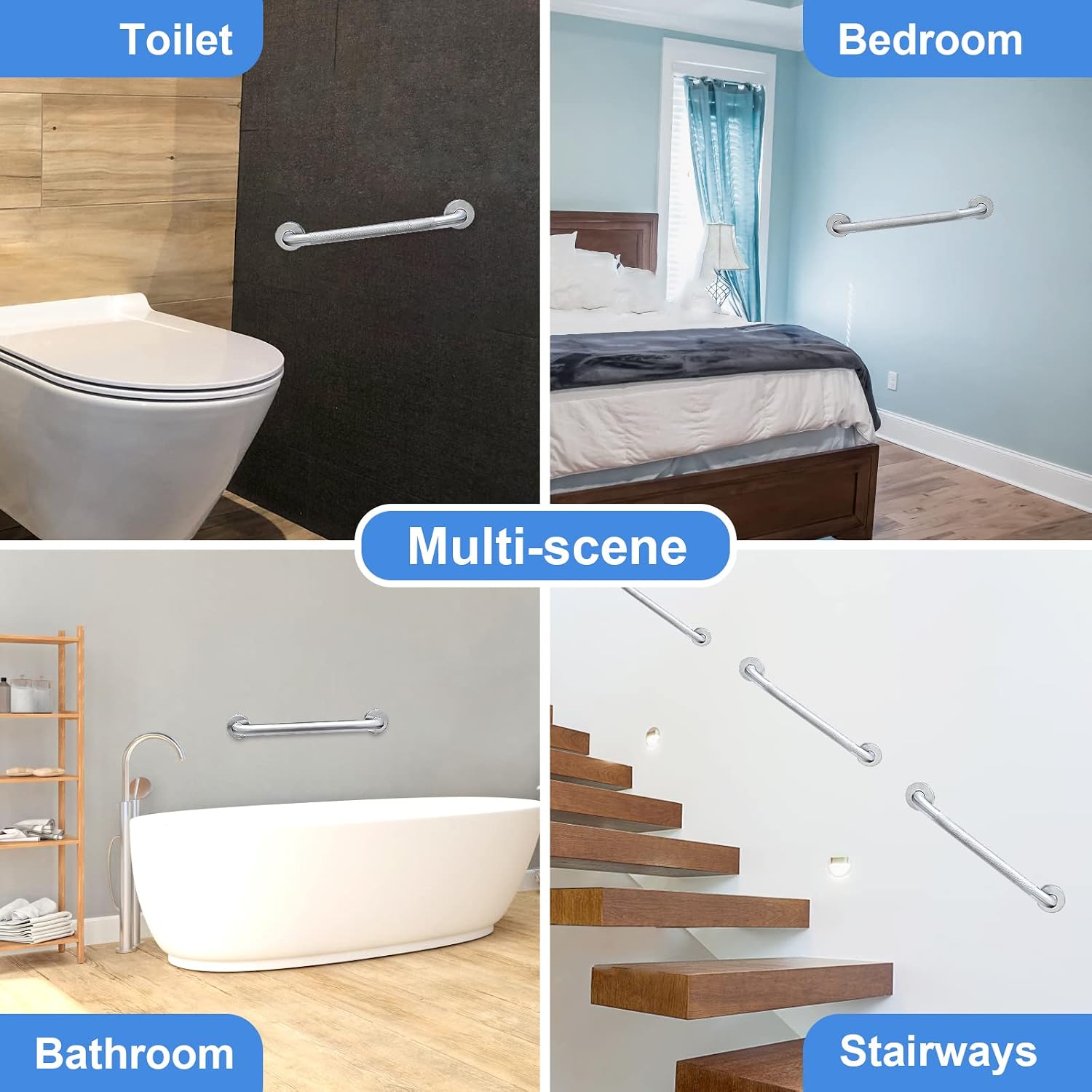 18 Inch Shower Grab Bar, 500lbs, Brushed Nickel Knurled, 2 Pack | 304 Stainless Steel, Fully Welded, ADA Compliant
