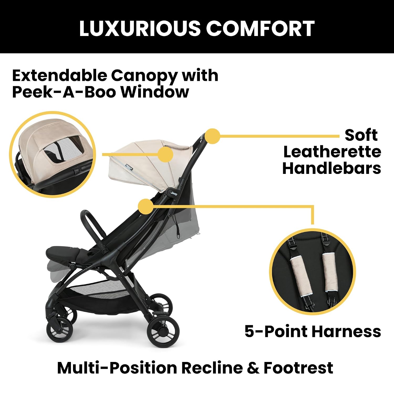 Jeep Altitude Compact Travel Stroller by Delta Children Greenguard Gold, Easy One Hand Fold, Lightweight, Extendable Canopy with Peek-a-Boo Window, Reclining Seat, 4 Wheel Suspension, Olive Green