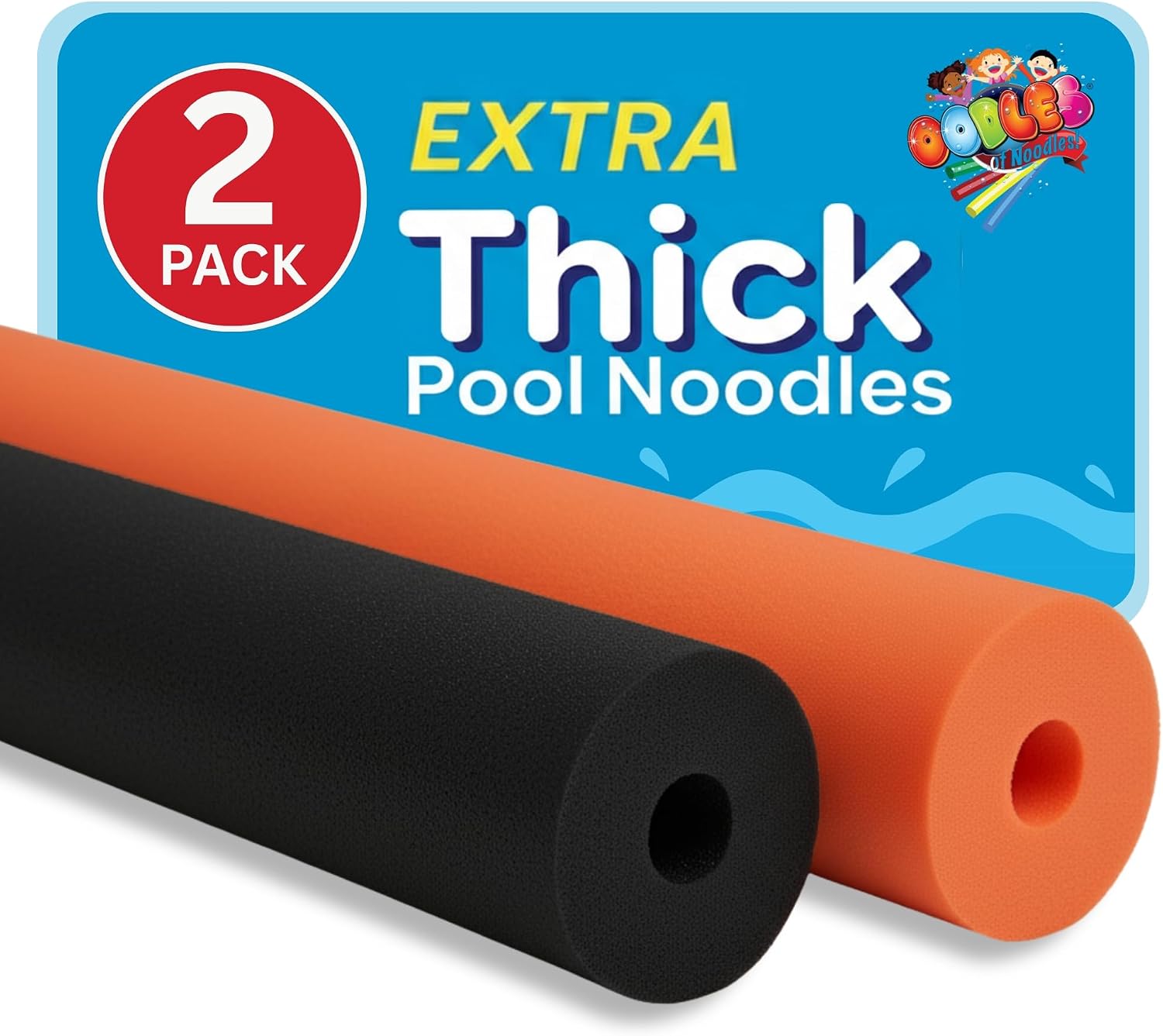 Oodles of Noodles Foam Pool Swim Noodles 2 Pack, Hollow Core Swimming Foam Tube for Pool Floats, Buoyant for Beach, Water Play, Crafts, DIY Projects & Pipe Insulation