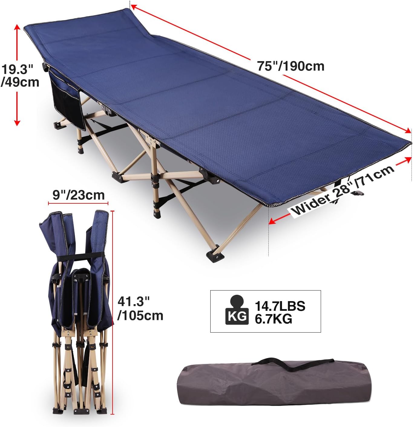 REDCAMP Folding Camping Cots for Adults Heavy Duty, 28" Extra Wide Sturdy Portable Sleeping Cot for Camp Office Use