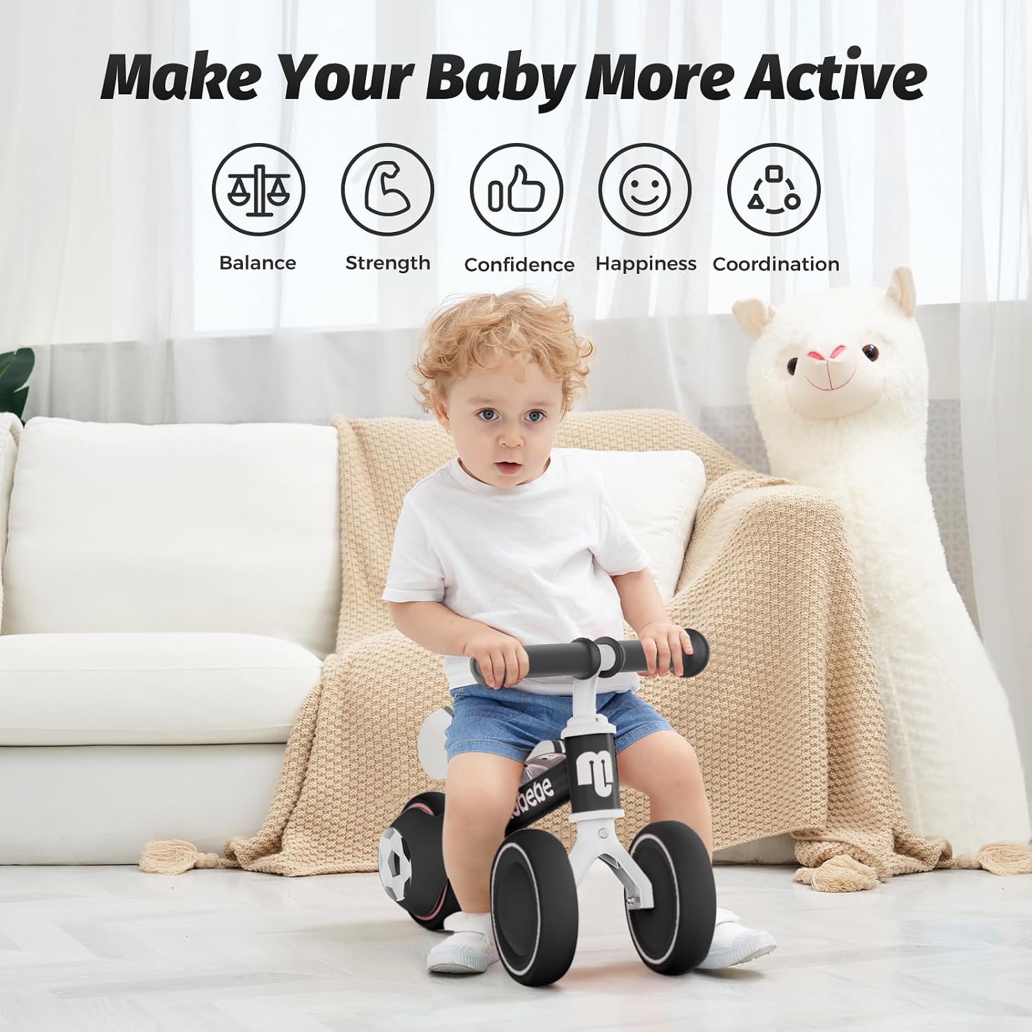 Baby Balance Bike, Cute Toddler Bikes 12-36 Months Gifts for 1 Year Old Girl Bike to Train Baby from Standing to Running with Adjustable Seat Silent & Soft 3 Wheels