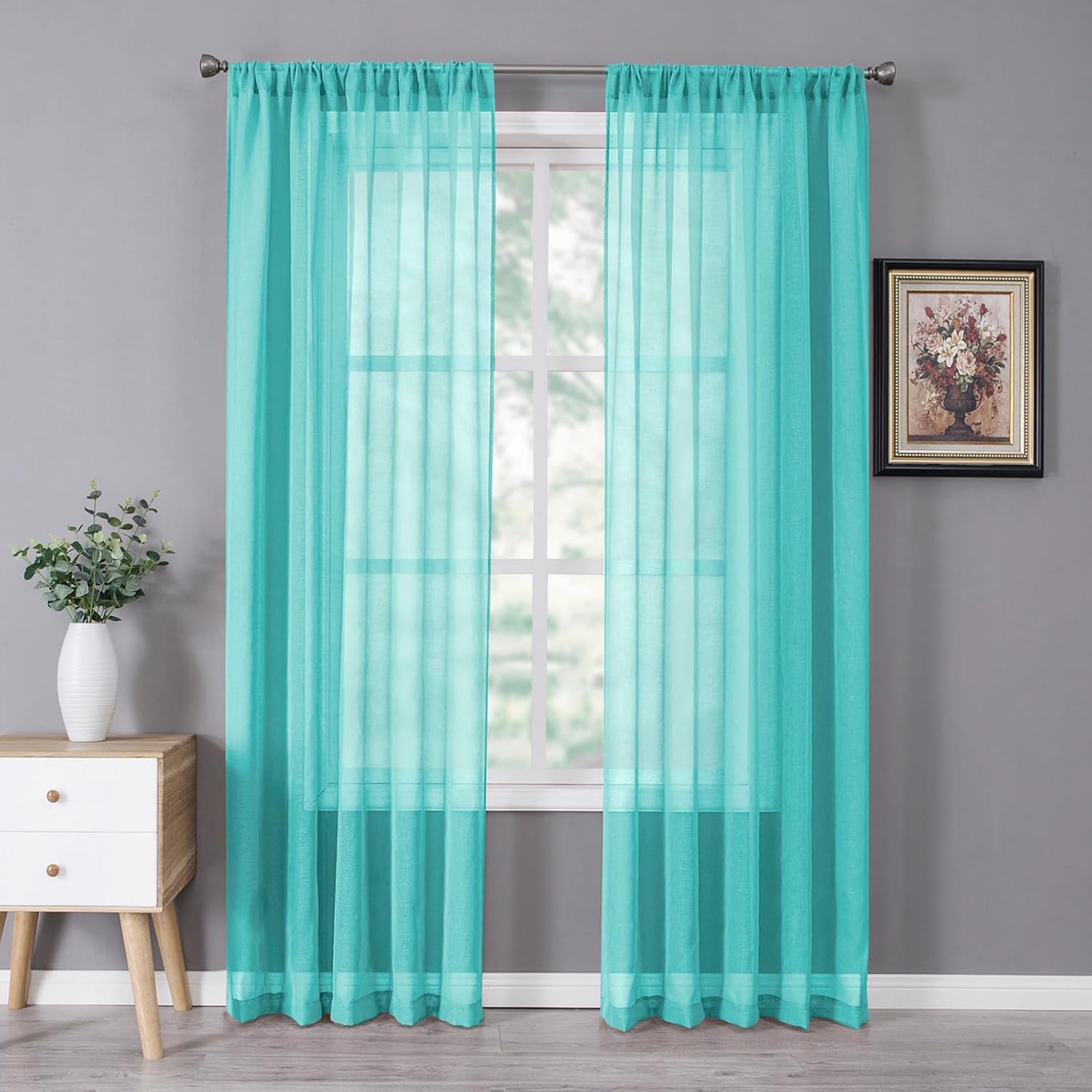 Tollpiz Sheer Curtain Linen Textured Living Room Curtains Sheer Light Filtering Rod Pocket Voile Curtain for Bedroom, 54 x 72 inches Long, White