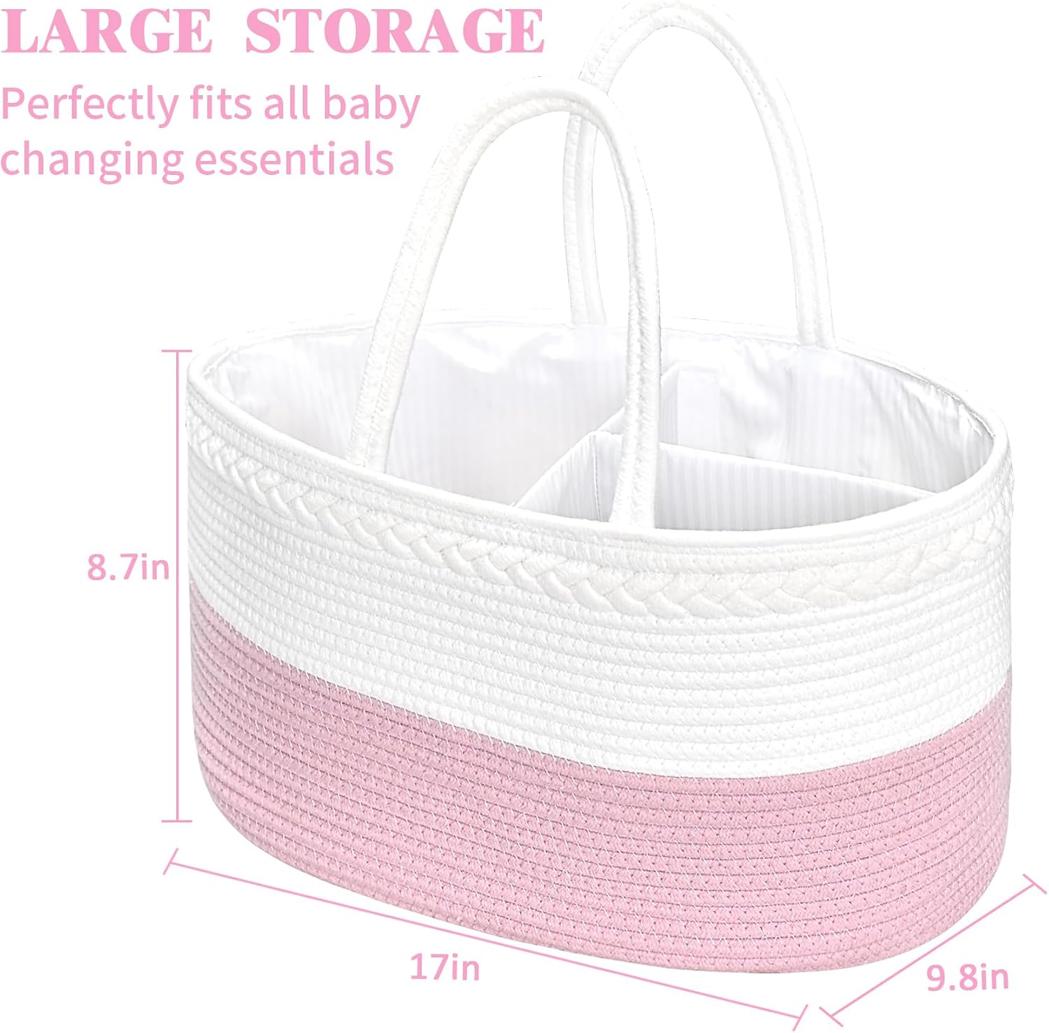 ABenkle Diaper Caddy Organizer - Cotton Rope Nursery Storage Basket for Baby Essentials, Boys & Girls Shower Gift, Changing Table Organizer