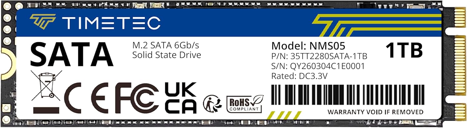Timetec 1TB SSD 3D NAND SATA III 6Gb/s M.2 2280 NGFF 512TBW Read Speed Up to 550MB/s SLC Cache Performance Boost Internal Solid State Drive for PC