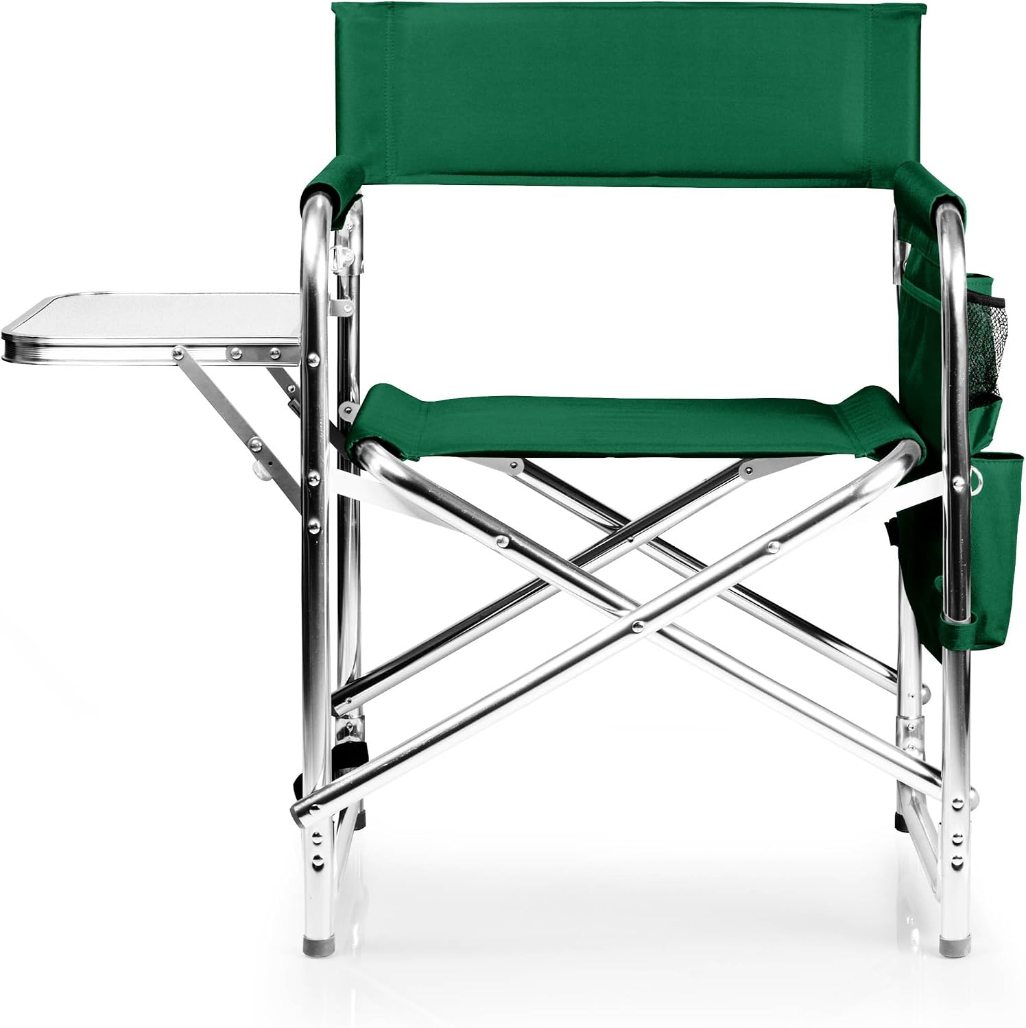 PICNIC TIME Sports Chair with Side Table and Armrest Caddy, Lightweight Aluminum Folding Outdoor Camping Chair for Adults, Portable Director Style Lawn Seating with Pockets & Carry Strap, (Navy Blue)
