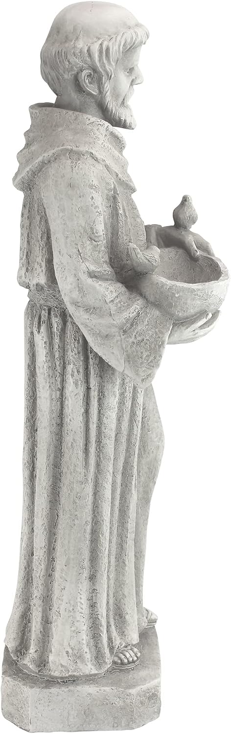 Design Toscano Francis of Assisi Blessing Religious Garden Decor Statue with Bird Bath Feeder, 19 inches Tall, Cast Stone Resin, Gray Stone Finish