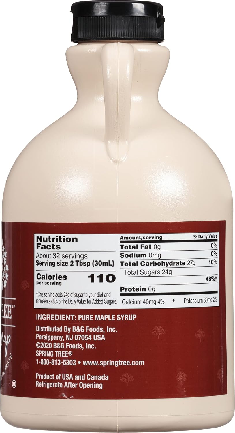Spring Tree 100% Pure Maple Syrup, Grade A Amber Color, 32 Ounce