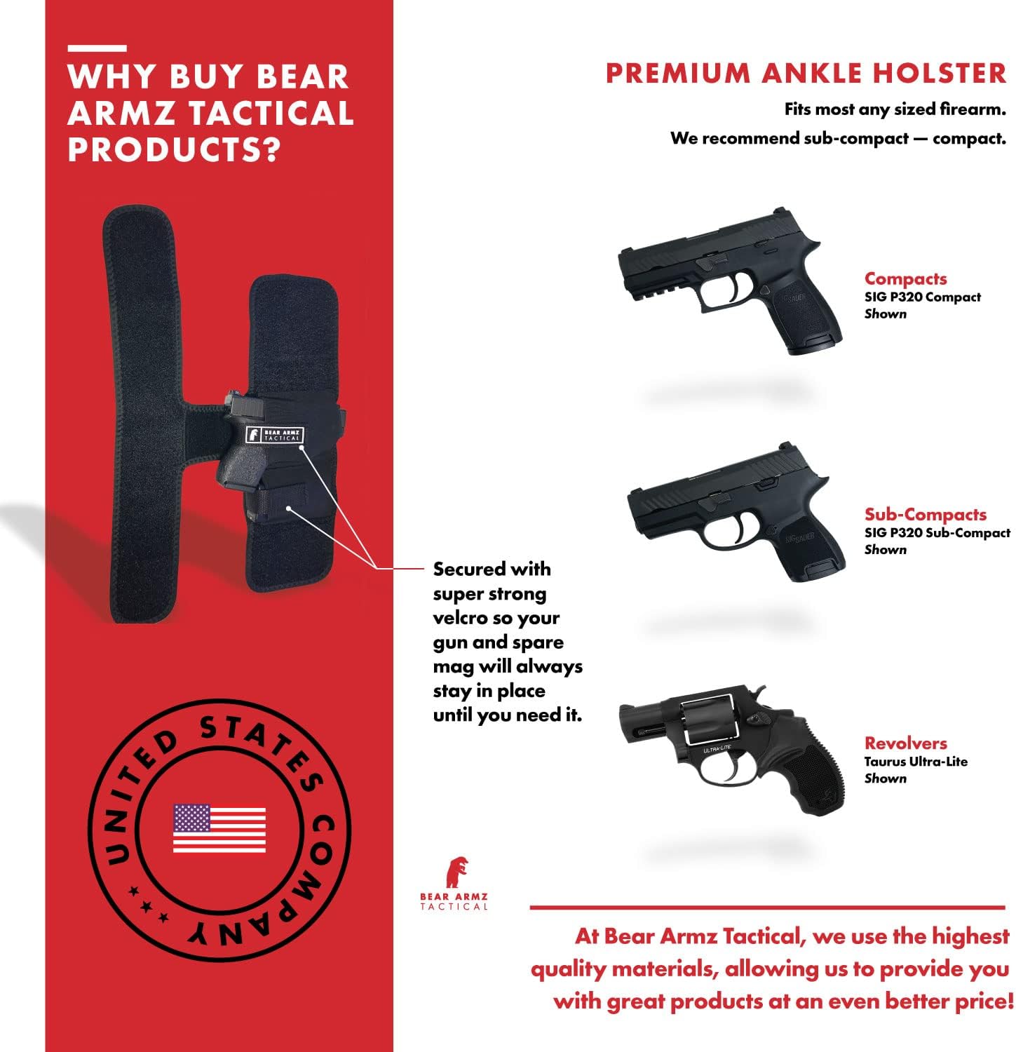 Ankle Holster for Concealed Carry | American Company | Comfortable & Secure | Compatible with Glock 43, 42, 30, 27, 26 S&W M&P Shield 9mm, Bodyguard .380, Ruger LCP, LC9, Sig Sauer P365 P238, Kimber