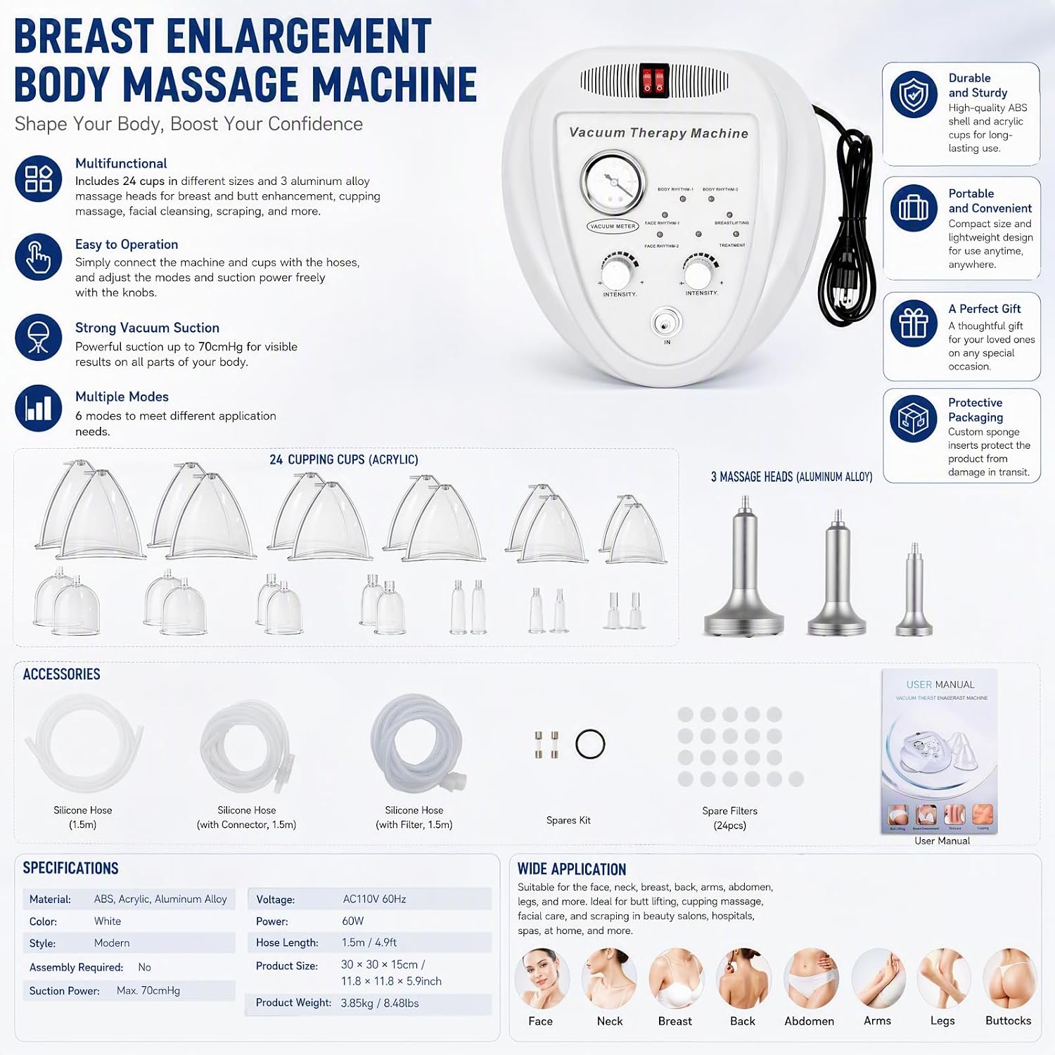 Vacuum Therapy Machine 24 Cups Butt Lift Breast Enlargement Cupping Massage