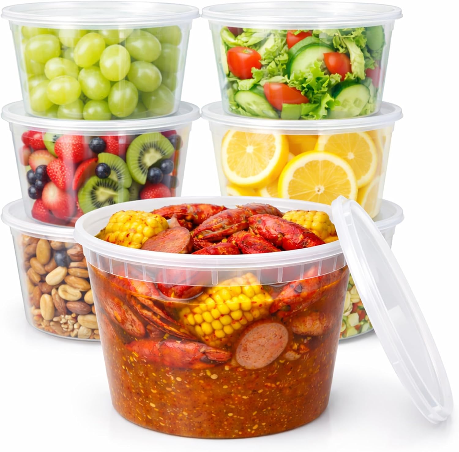 32 oz [20-Pack] Microwavable Plastic Deli Food Storage Containers with Lids