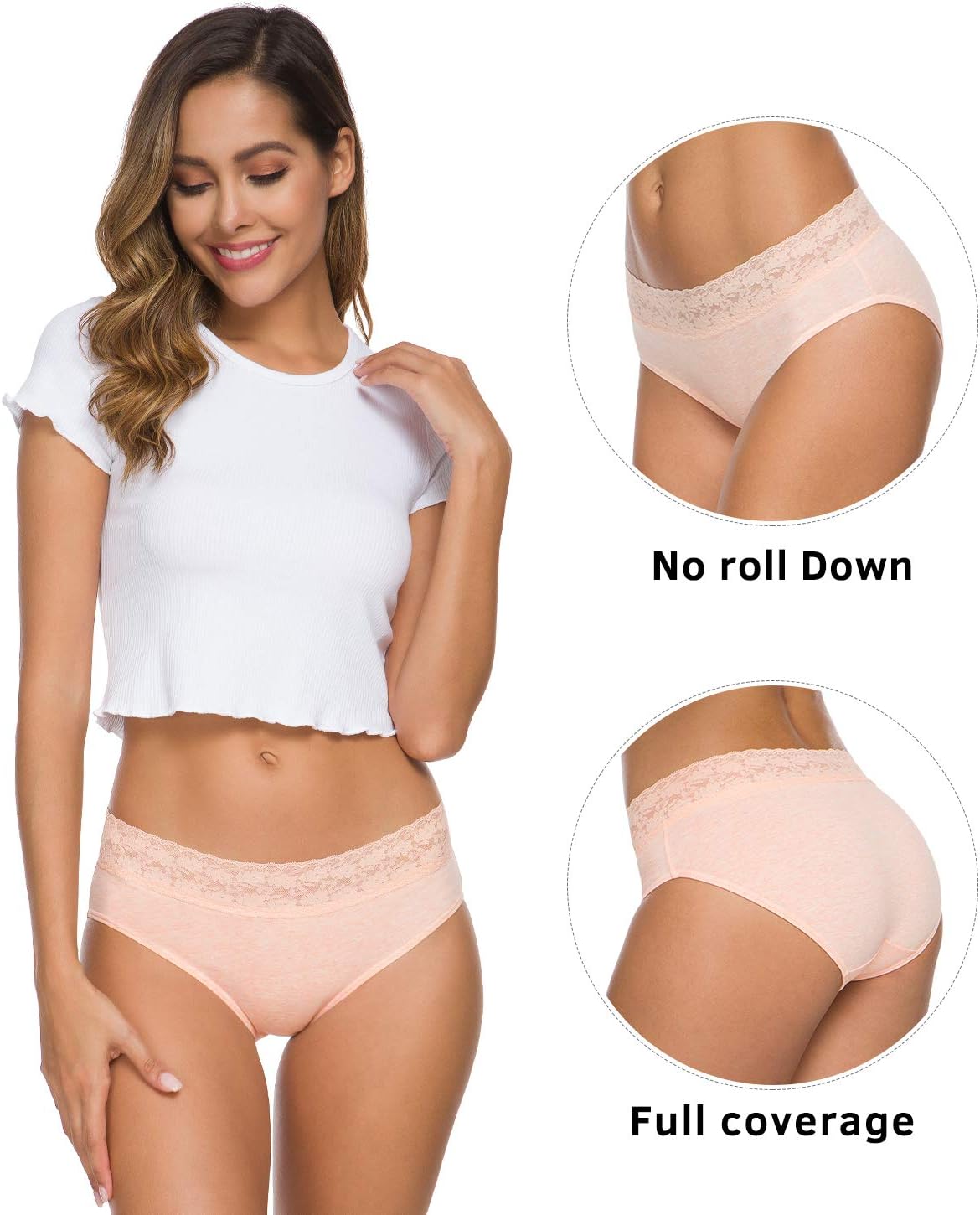 Wealurre Underwear Women Cotton Lace Waisted Bikini Panties 5-Pack