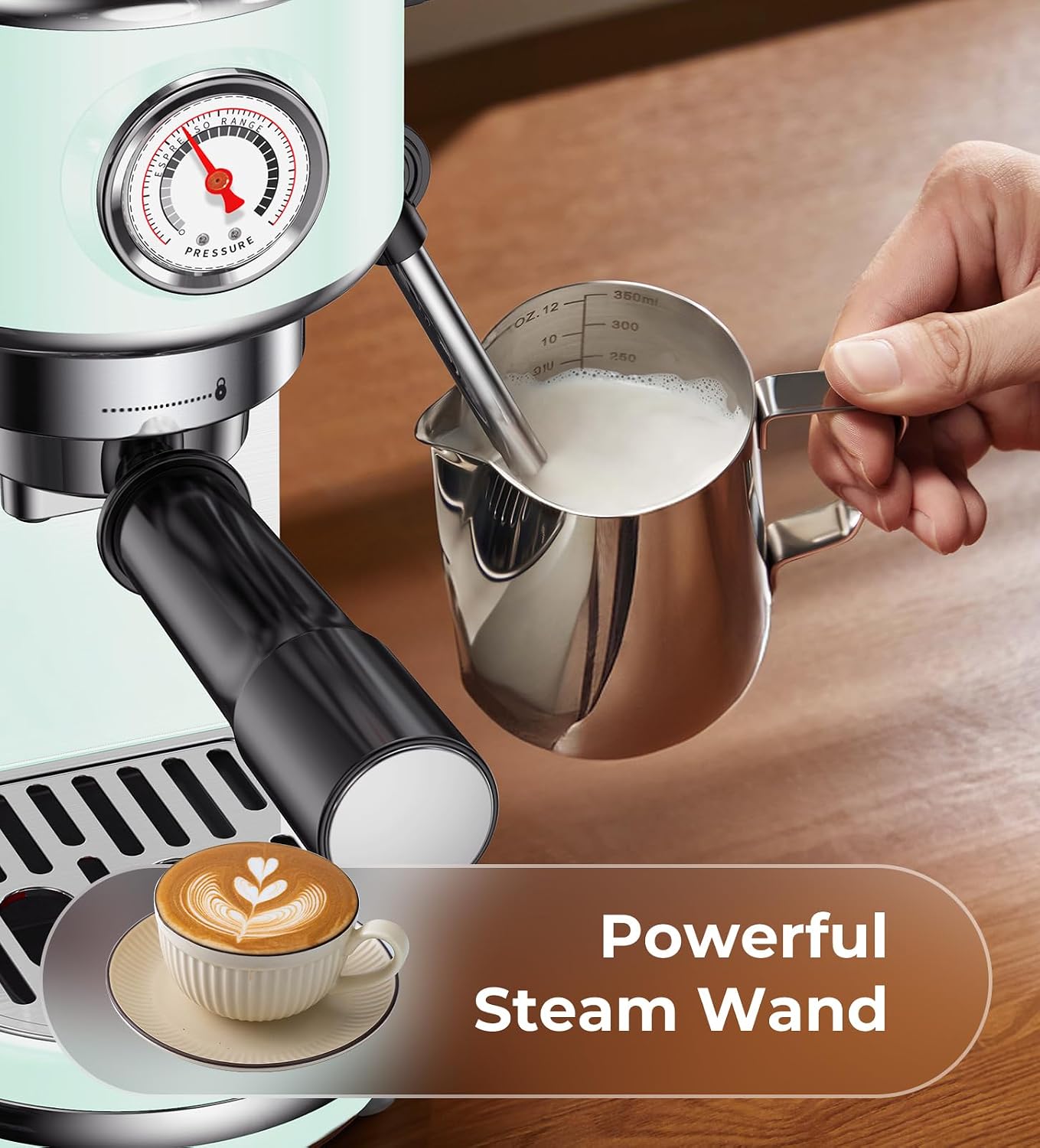 atatix 20 Bar Espresso Machine with Milk Frother, Compact Espresso Maker | Stainless Steel Coffee Machine with Precise Temp Control, 44oz Removable Water Tank for Latte, Cappuccino, White
