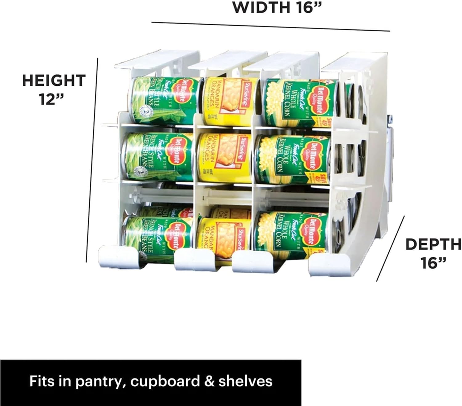FIFO Countertop Mini Can Tracker Holds 30 Standard 10-24 Oz Can Sizes, White| Stackable & Adjustable Can Organizer for Pantry, USA Made, White