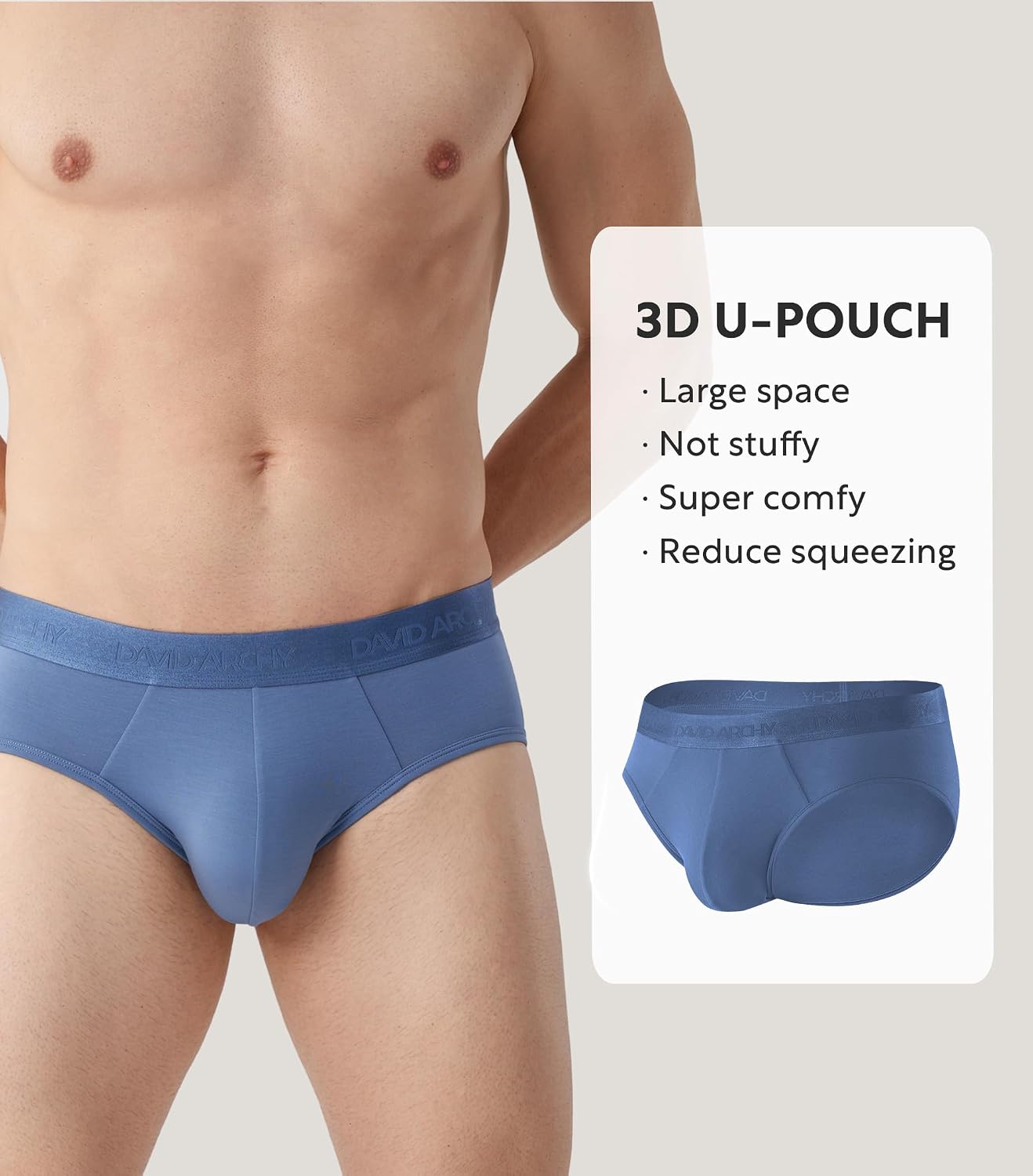 DAVID ARCHY Men's Soft Modal Briefs No Fly Support Pouch 4 or 7 Pack | Breathable moisture-wicking fabric Underwear features comfortable elastic waistbands and roomy 3D contours.