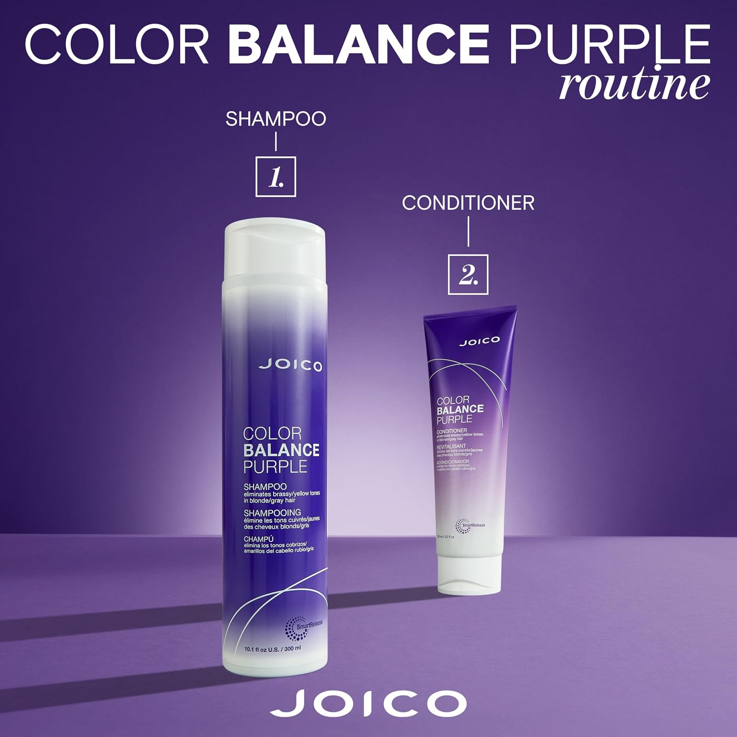 Joico Color Balance Purple Shampoo | For Cool Blonde or Gray Hair | Eliminate Brassy Yellow Tones | Boost Color Vibrancy & Shine | UV Protection