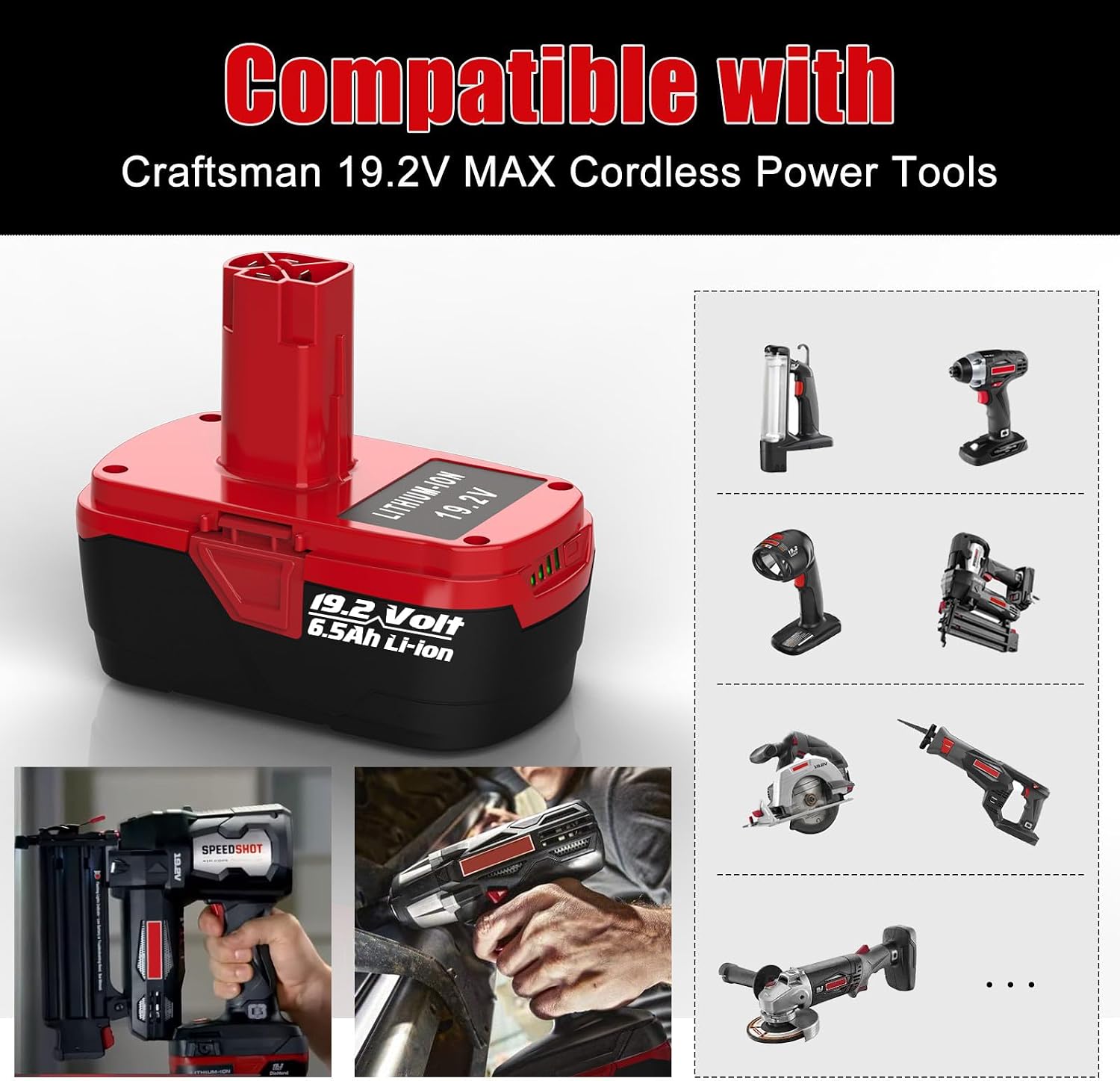 2Pack 6.5Ah C3 Lithium Battery Kits for Craftsman 19.2V Battery