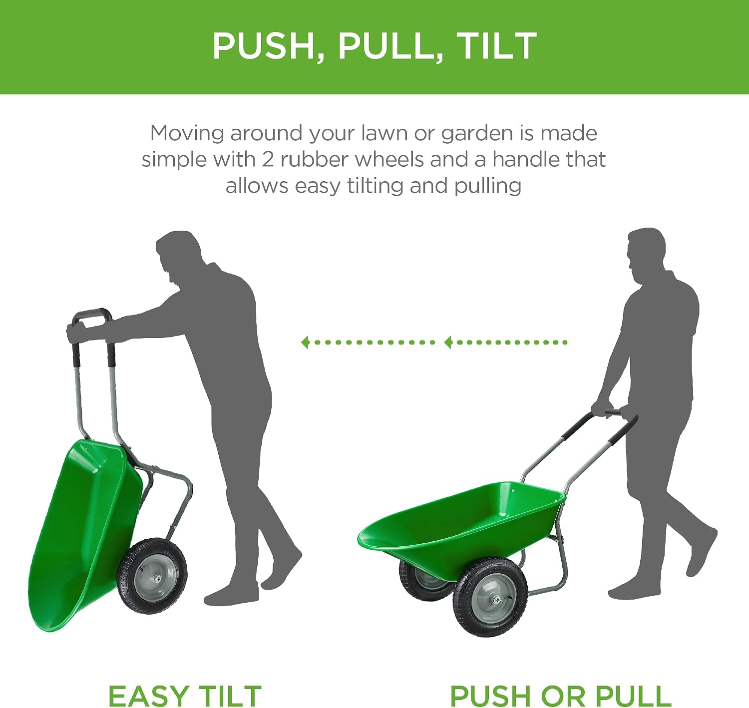 Best Choice Products Dual-Wheel Home Utility Yard Wheelbarrow Garden Cart w/Built-in Stand for Lawn, Gardening, Construction - Green