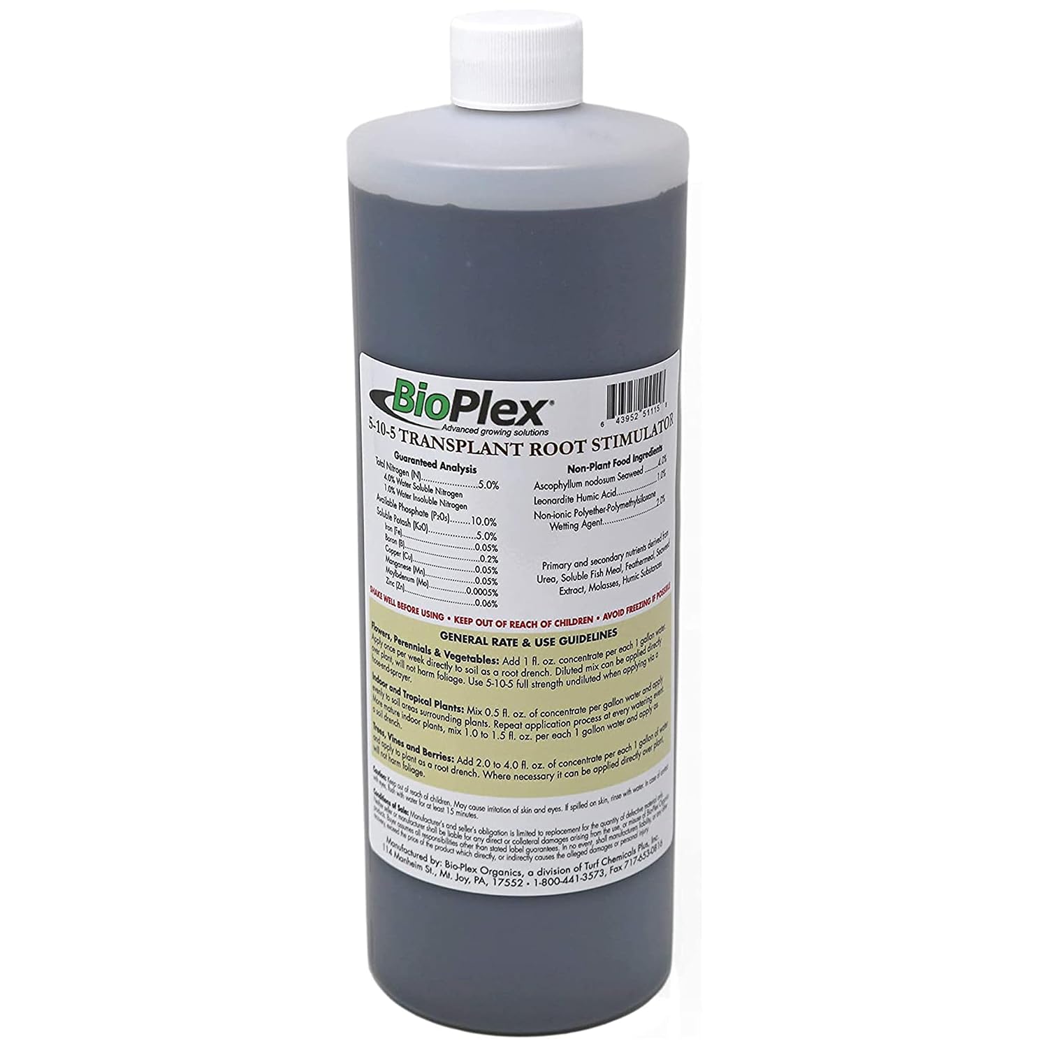 Esbenshade’s Transplant Root Stimulator 5-10-5 Fertilizer, 32oz - Liquid Fertilizer with Seaweed, Fish & Humic Acid - Reduces Transplant Shock