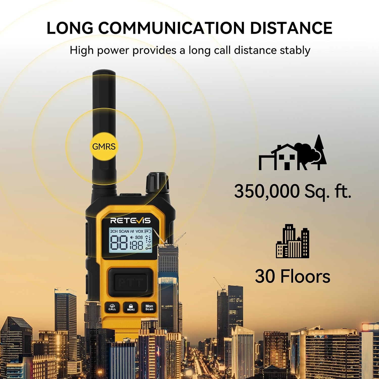 Retevis RB48PLUS GMRS Walkie Talkies Long Range,IP67 Waterproof 2 Way Radio | Repeater Capable, Dual PTT, Vibration Alert, NOAA, SOS, for Hurricane Preparedness, Emergency Communication, Outdoor, 2 Pack