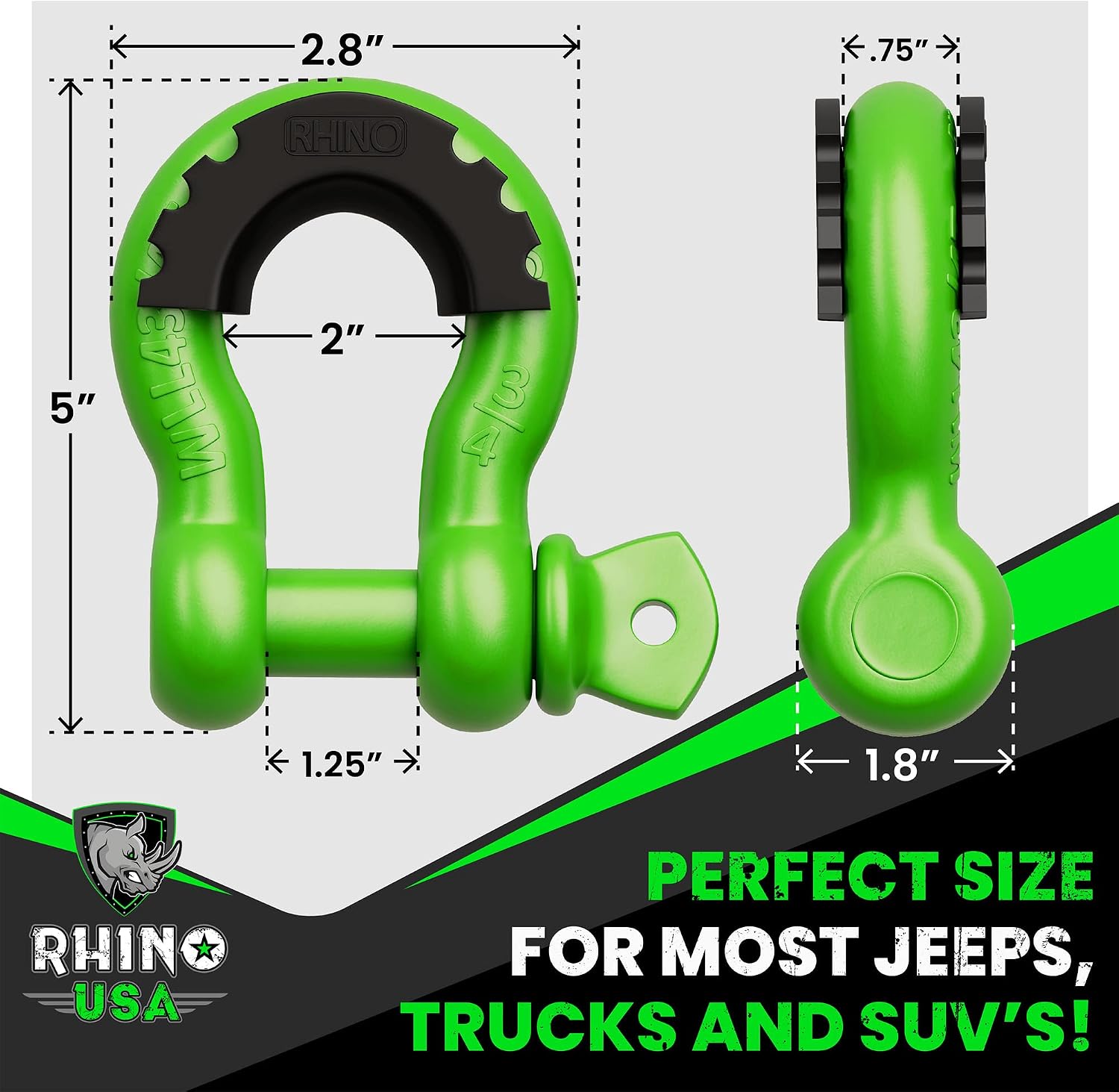 Rhino USA D Ring Shackles (2-Pack) - 41,850lb Break Strength