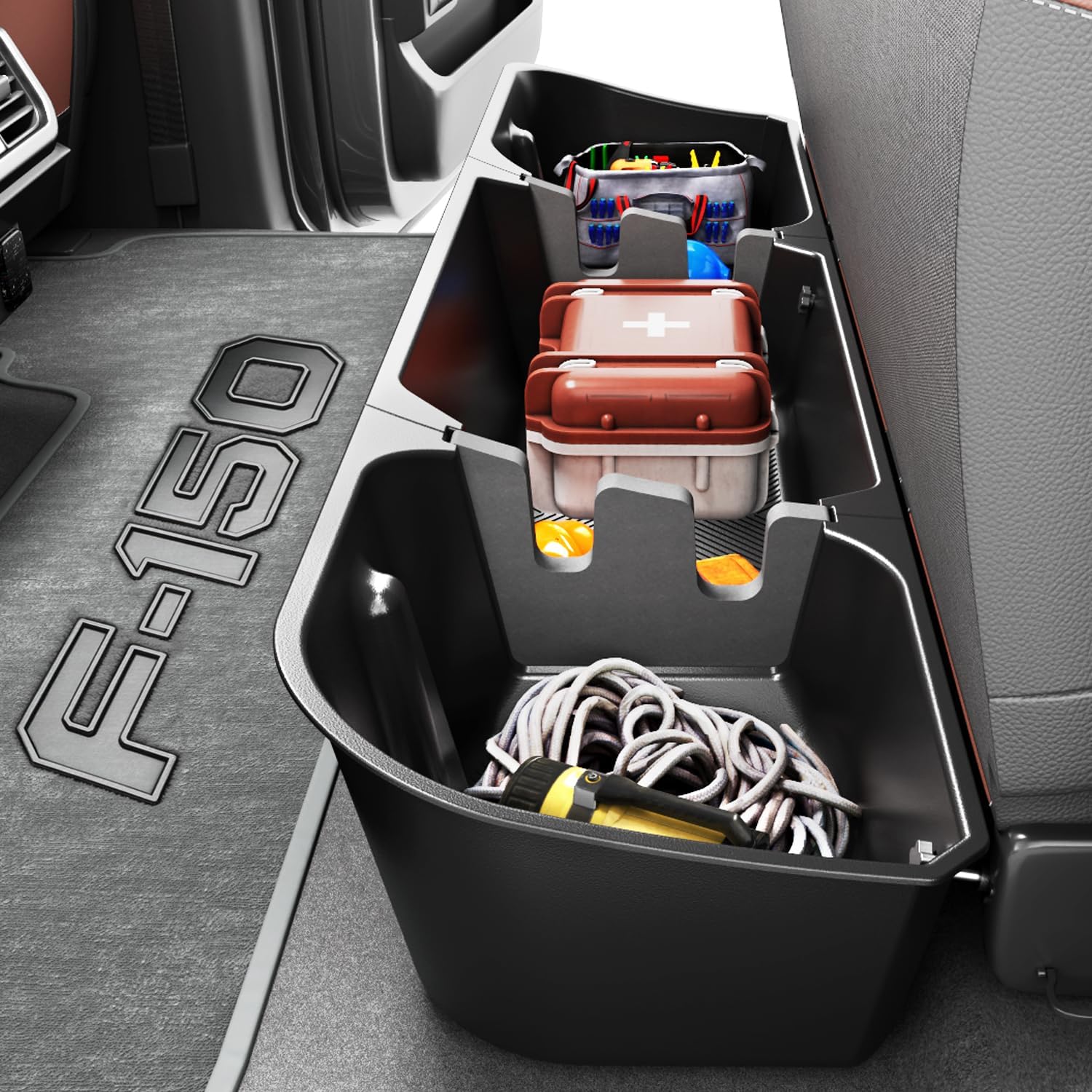 FengYu Under Seat Storage Box for 2015-2026 Ford F-150 F150 SuperCrew Cab | 2017-2026 F-250/F-350/F-450/F-550 Super Duty,F-150 Rear Underseat Storage Truck Organizer Tool Box