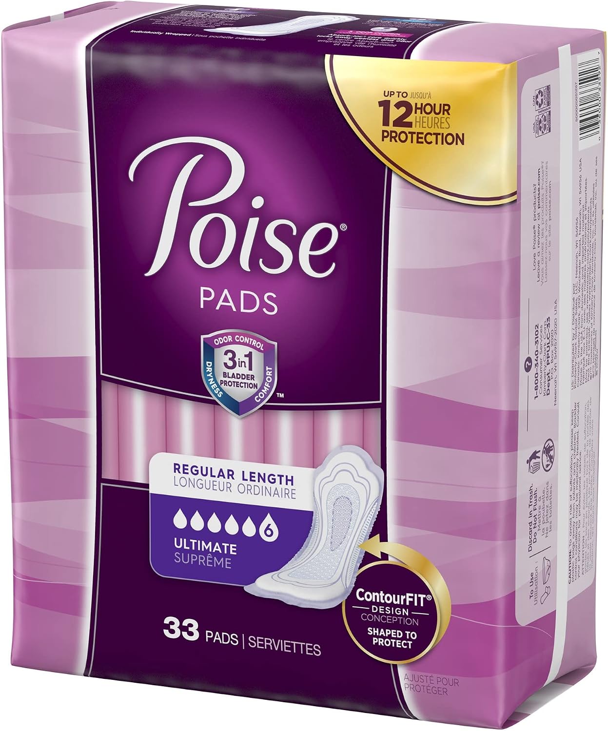 Poise Pads, Regular Length, Ultimate Absorbency 33 Pads (Pack of 2)