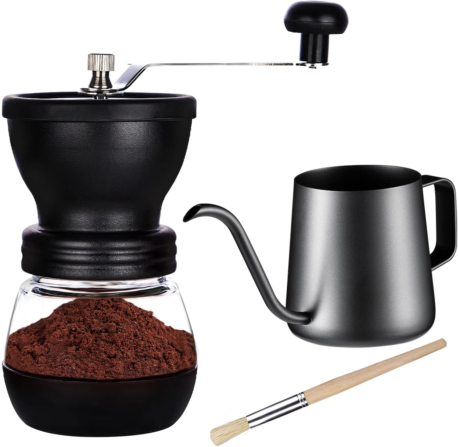 PARACITY Manual Coffee Grinder, Ceramic Burr, 2 Glass Jars, 11oz per Jar