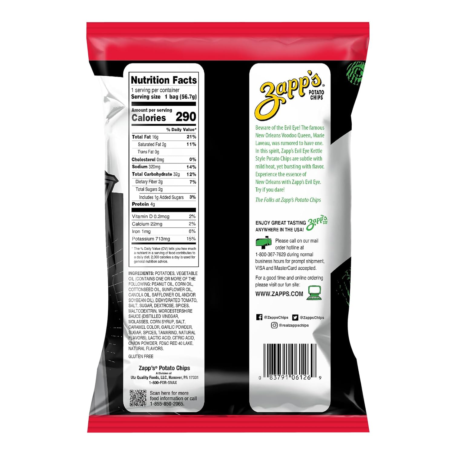 Zapp’s New Orleans Kettle-Style Potato Chips Hotter n Hot Jalapeno Flavor (2 oz Bags, 25 Count), Crunchy Chips with a Spicy Kick, Perfect On-The-Go, Gluten Free Snack