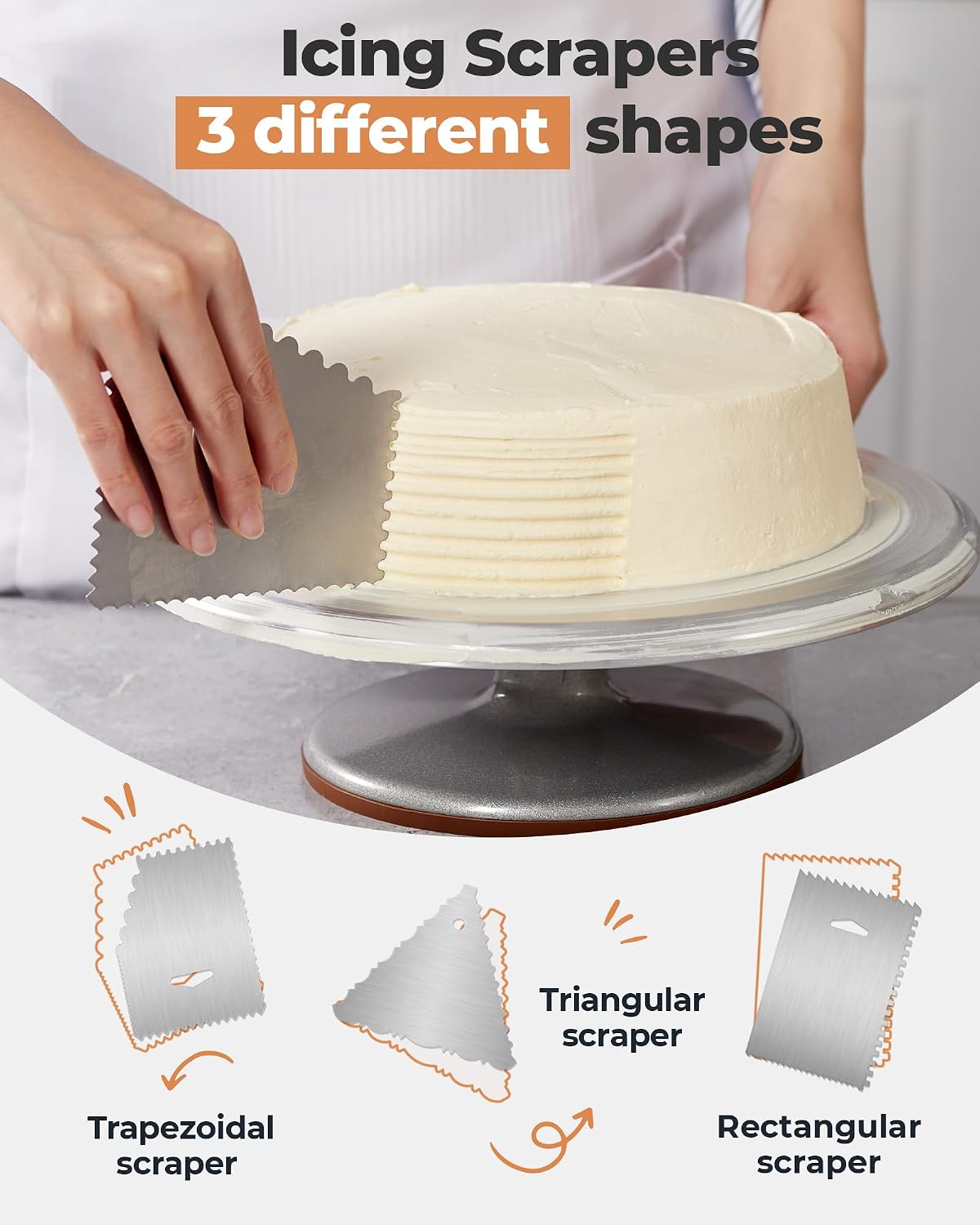 Kootek Aluminum Cake Stand Turntable Set for Decorating Baking Kit, 12" | Beginner-friendly, Baking Supplies Tools with Cake Stand Turntable for Decorating and Display, 2 Spatulas, 3 Icing Scrapers
