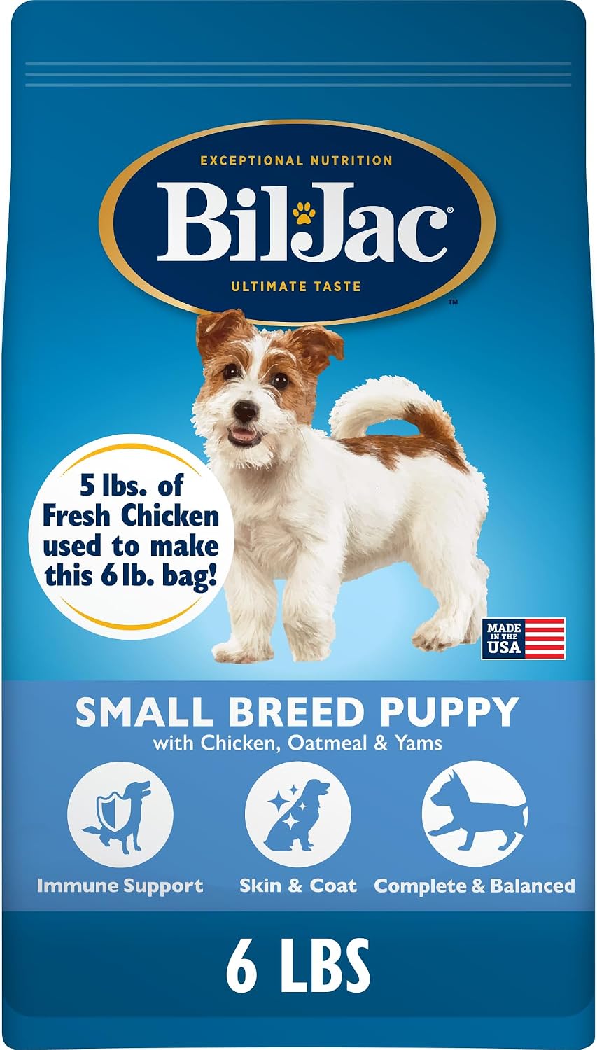 Bil-Jac Small Breed Puppy Dry Dog Food with Chicken, Oatmeal & Yams | 6 lb | Fresh Chicken Is the #1 Ingredient with Probiotics, Easy-to-Chew Bites & Omega Fatty Acids to Support Healthy Puppy Growth