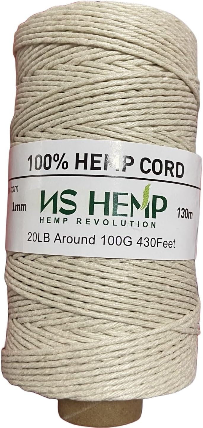 【 NS HEMP 】 Sustainable Hemp Twine Hemp Cord for Jewelry Making, Hemp Cord 1mm 130 Meters (026 RAW)