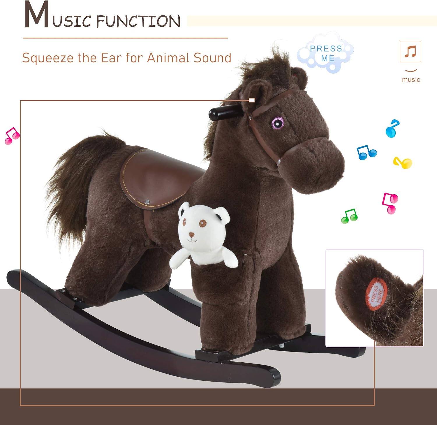 Qaba Kids Rocking Horse with Bear Toy Fun Realistic Sounds Toddler Blue