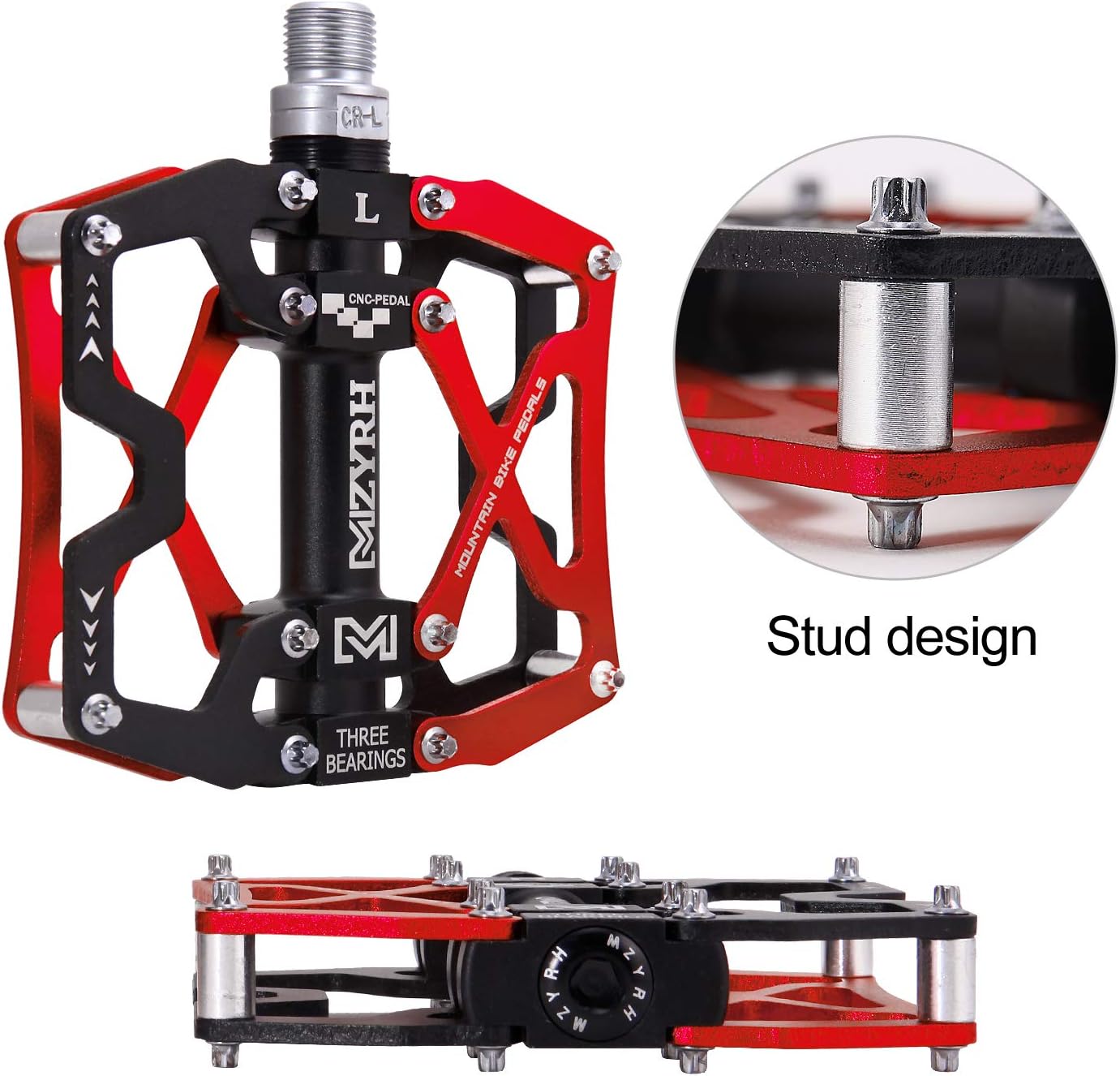 MZYRH Mountain Bike Pedals, Ultra Strong Colorful CNC Machined 9/16" Cycling Sealed 3 Bearing Pedals
