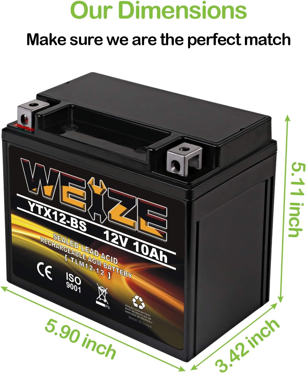 Weize YTX14 BS ATV Battery High Performance - Maintenance Free - Sealed AGM YTX14-BS Motorcycle Battery compatible with Honda Suzuki Kawasaki Yamaha scooter snowmobile
