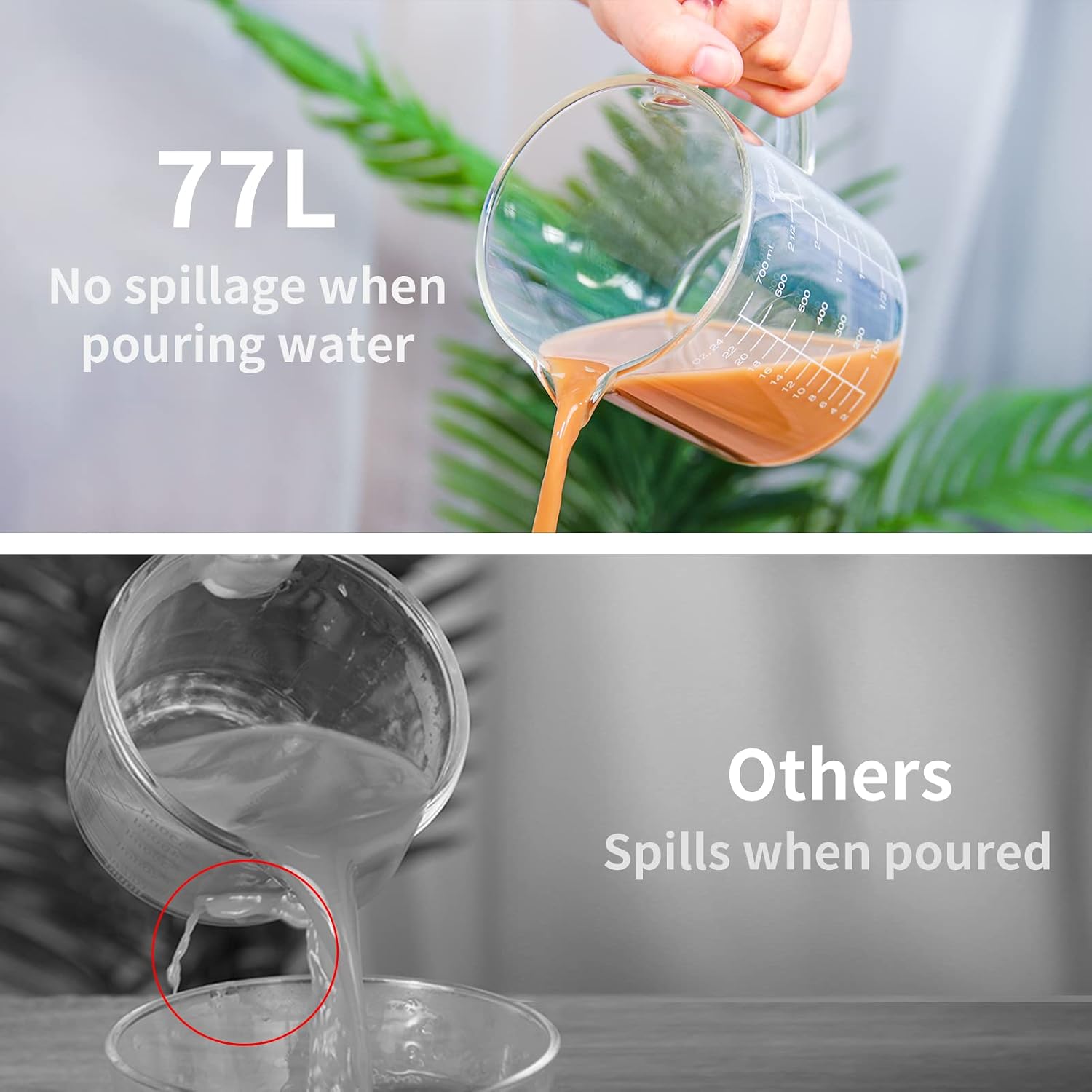 2 Cup Glass Measuring Cup, [Insulated handle, V-Shaped Spout], High Borosilicate Glass Measuring Cup for Kitchen or Restaurant, Easy To Read, 500 ML (0.5 Liter, 2 Cup)
