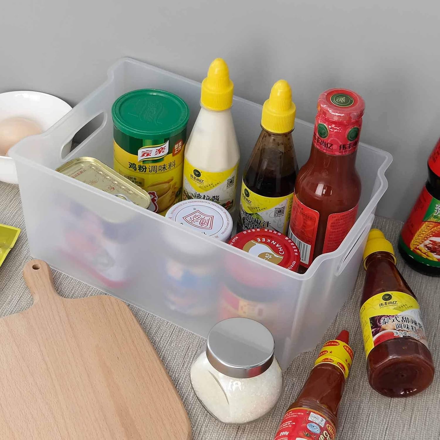 Tyminin Plastic Stackable Fridge Storage Basket Freezer Bin, 4 Packs