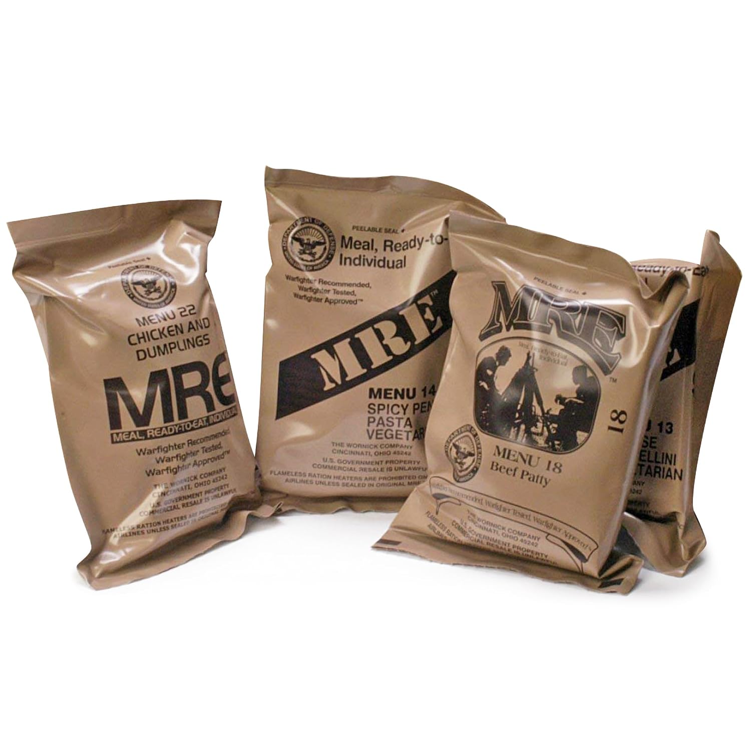 MRE Emergency Food Rations - Military Surplus, Assorted Flavors, 4-Pack | MRE Rations - Military Surplus Emergency Food, Assorted Flavors