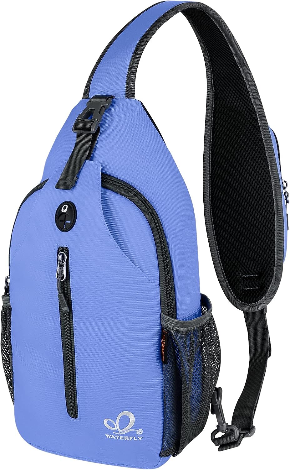 WATERFLY Crossbody Sling Backpack Sling Bag Travel Hiking Chest Bag Daypack (Black) | Small Hiking bag,Multi-compartment storage,Water-resistant,Breathable back pad,Reversible adjustable shoulder strap