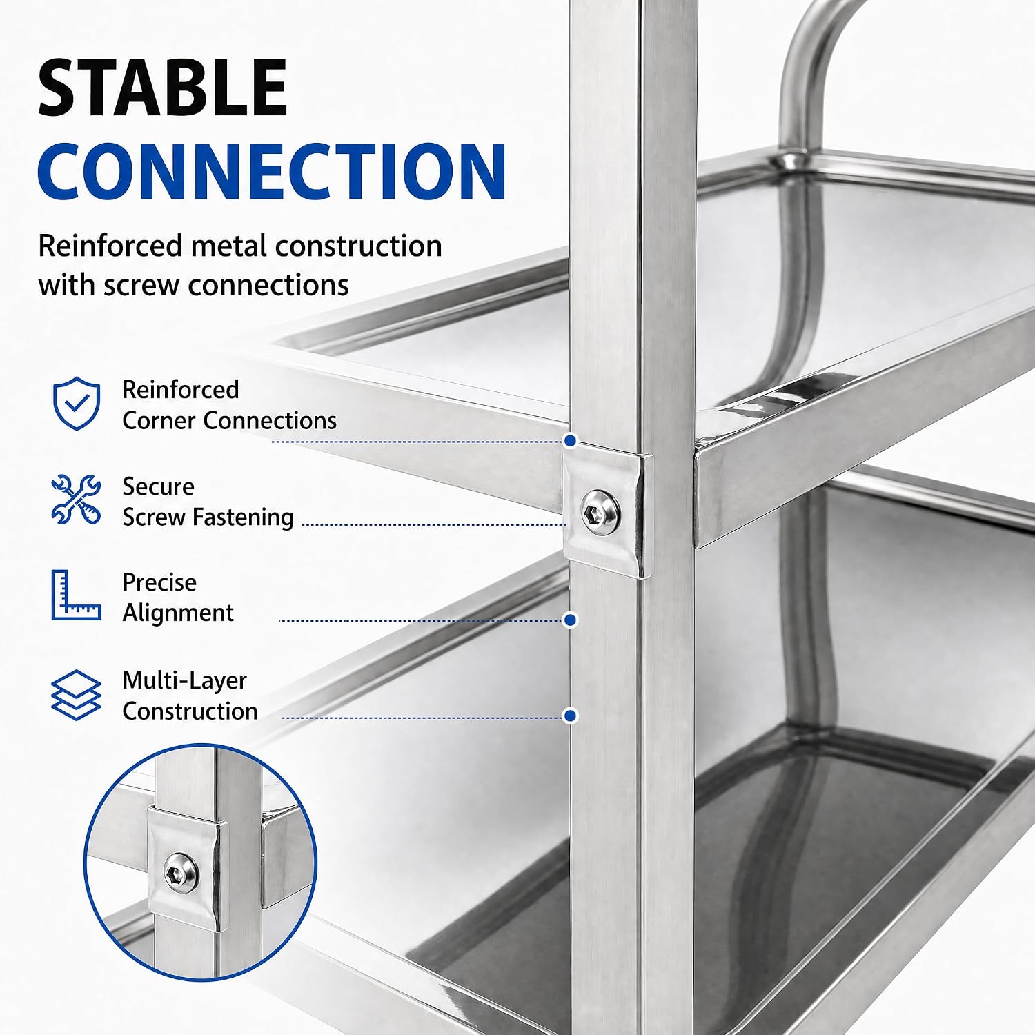 Metal 3 Tier Utility Cart Kitchen Trolley Catering Storage Cart with Universal Wheels Easy to Assemble& Move for Kitchen Restaurant Hotel Cafe Home