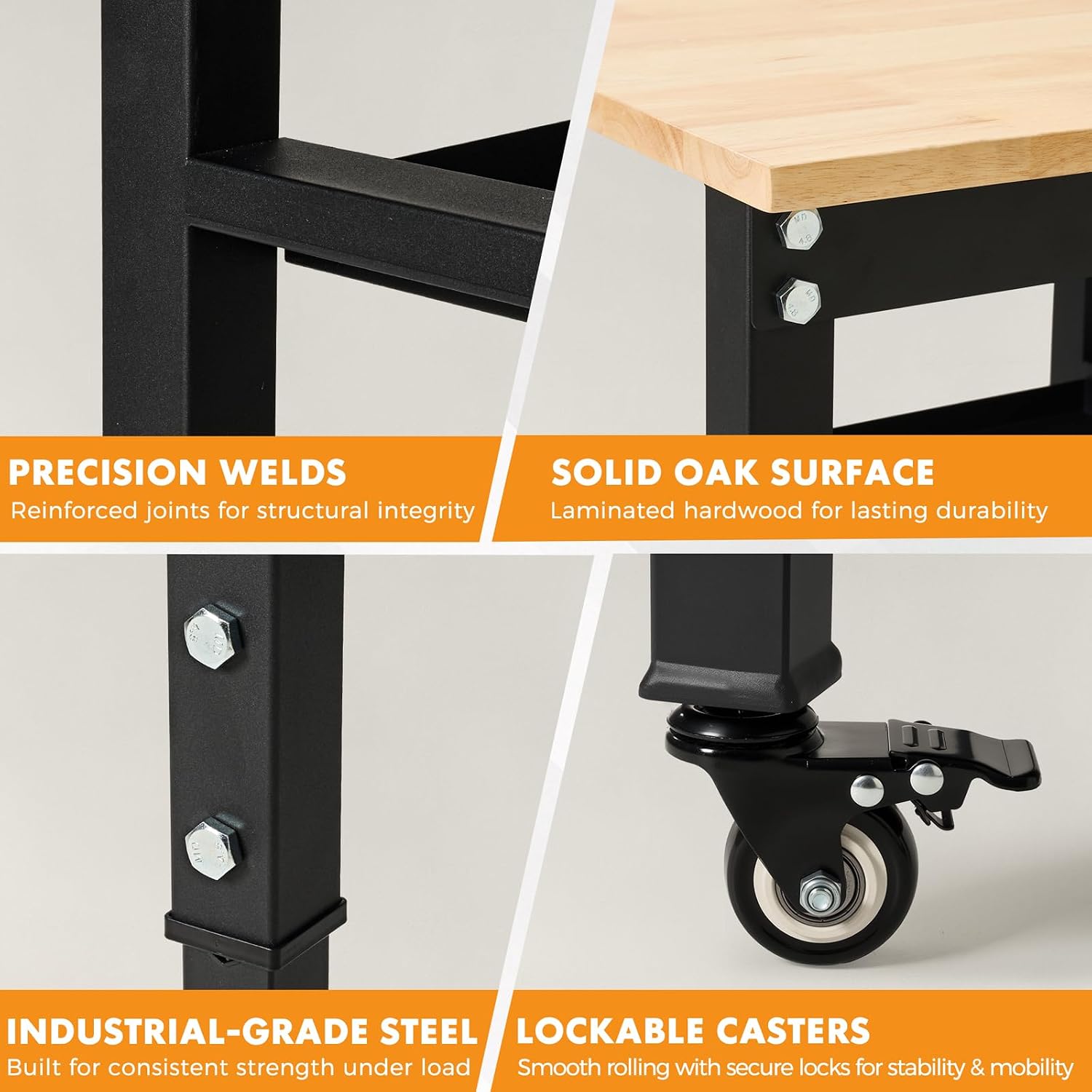 48" Adjustable Rubberwood Workbench with Foldable Extension Board & Power Outlet, Extra Large 48x32In 9-Level Height 27"-37", 2000 LBS Heavy Duty for Workshop Garage Office Home