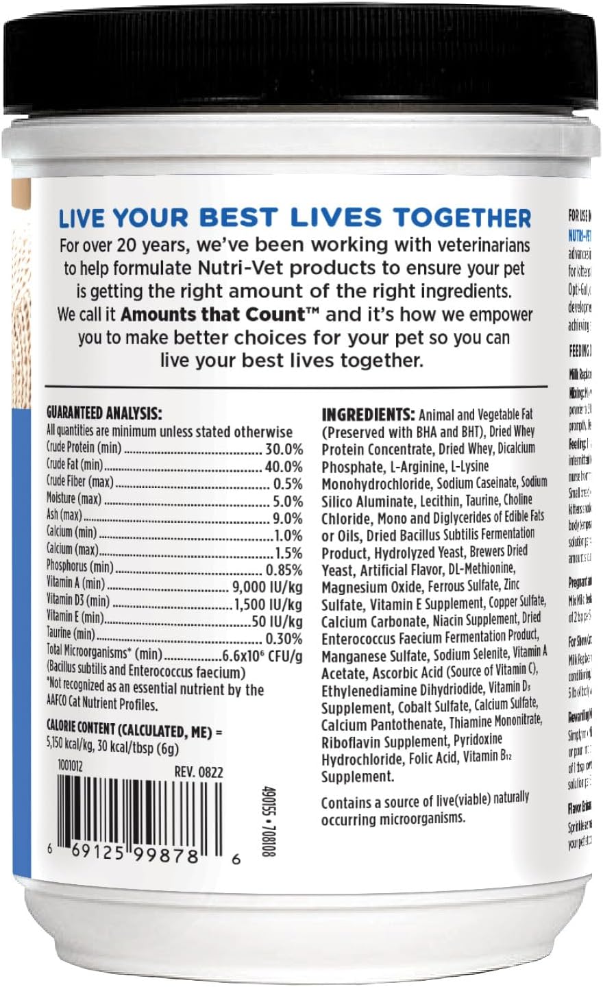 Nutri-Vet Kitten Milk Replacer, Milk Replacer for Kittens, 12oz | Kitten Formula, Powdered Milk, Nursing Support, Cat Care, Whelping Supplies