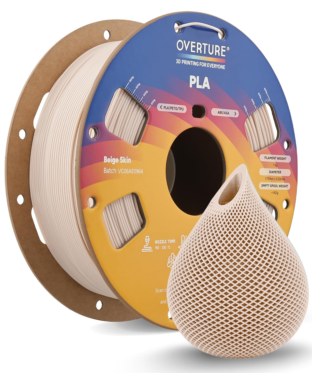 OVERTURE High Speed PLA Filament 1.75mm 3D Printer Filament,1kg White