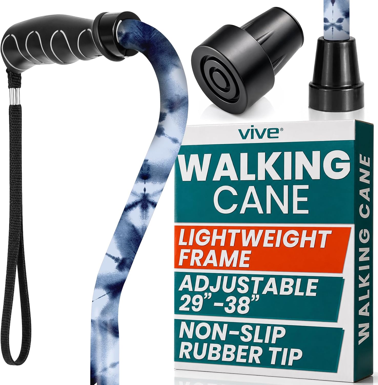 Vive Walking Cane for Women, Men, Elderly - Patented Offset Grip - Lightweight Adjustable Walking Aid with a Non-Slip Tip - Sturdy Balancing Mobility Aid for Seniors