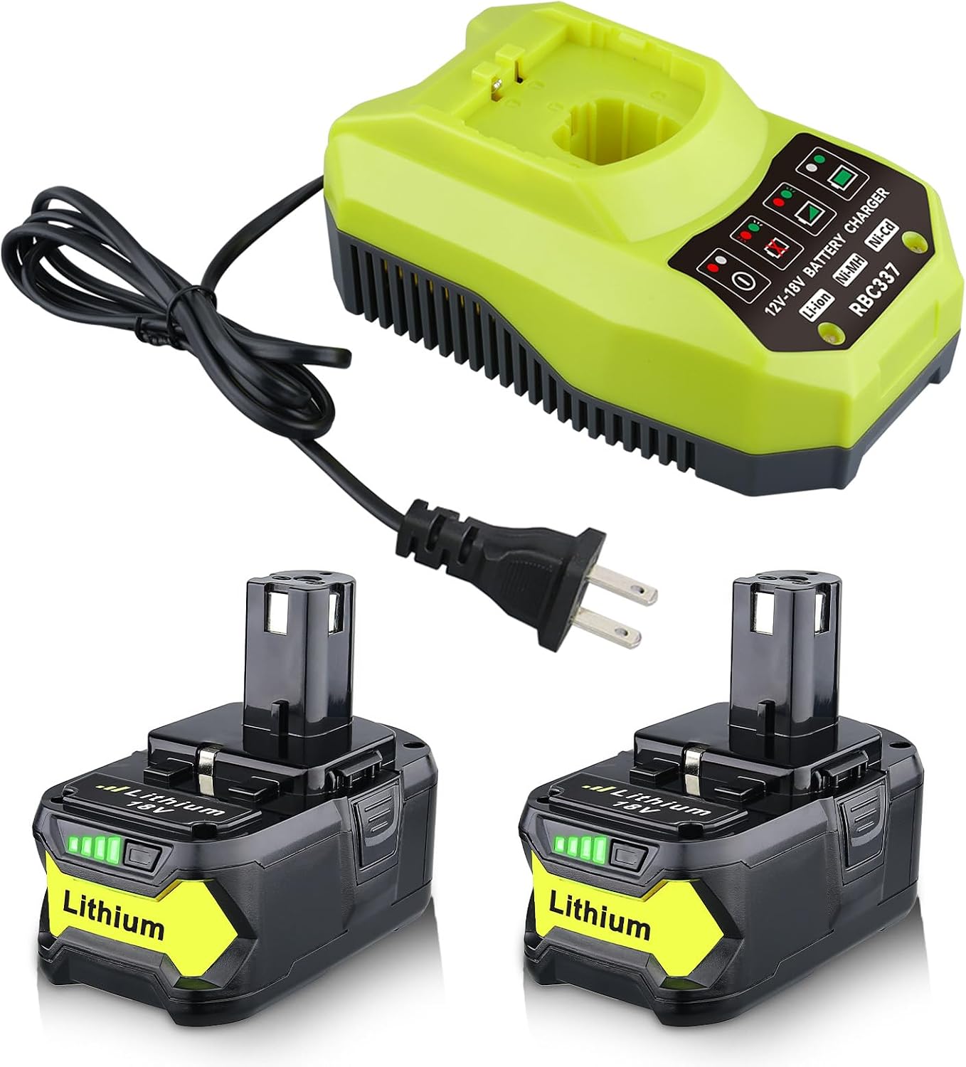 2 Pack 7.0Ah P108 Replacement for Ryobi 18V Battery and Charger Combo P117