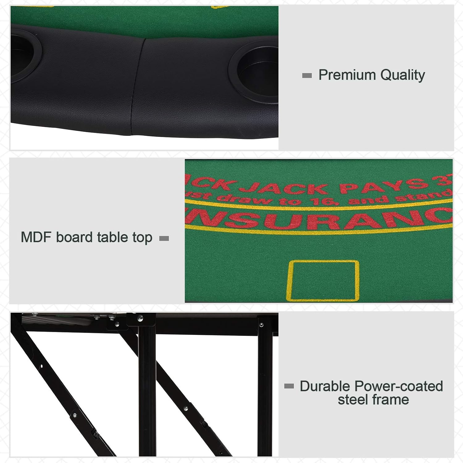 Soozier Poker Table Foldable Blackjack Table for 7 Players 72" Green Felt